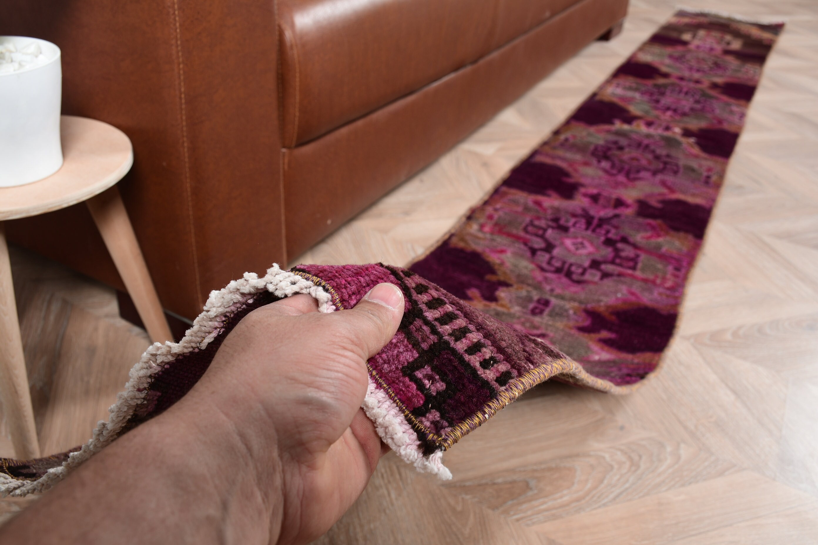 Vintage Rug, Turkish Rug, 1.2x9.3 ft Runner Rugs, Stair Rugs, Purple Kitchen Rugs, Hallway Rug, Rugs for Hallway, Bedroom Rug, Oushak Rug