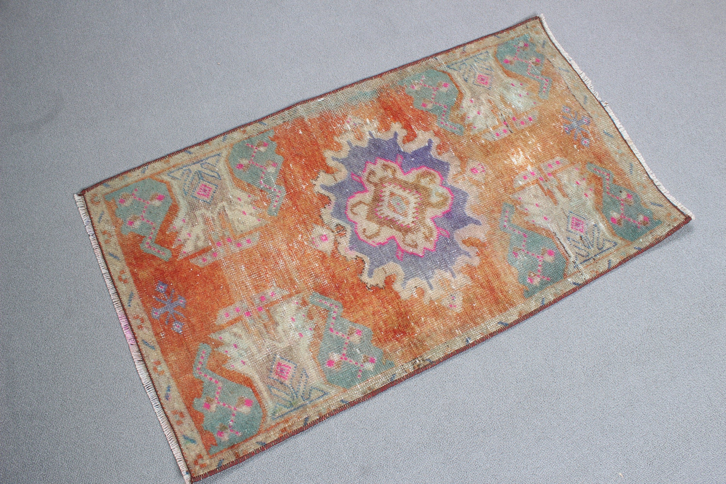 Boho Halı, Vintage Halı, Turuncu Fas Halıları, Türk Halısı, Duvara Asılı Halı, Küçük Vintage Halı, 1.7x3.1 ft Küçük Halılar, Oushak Halıları