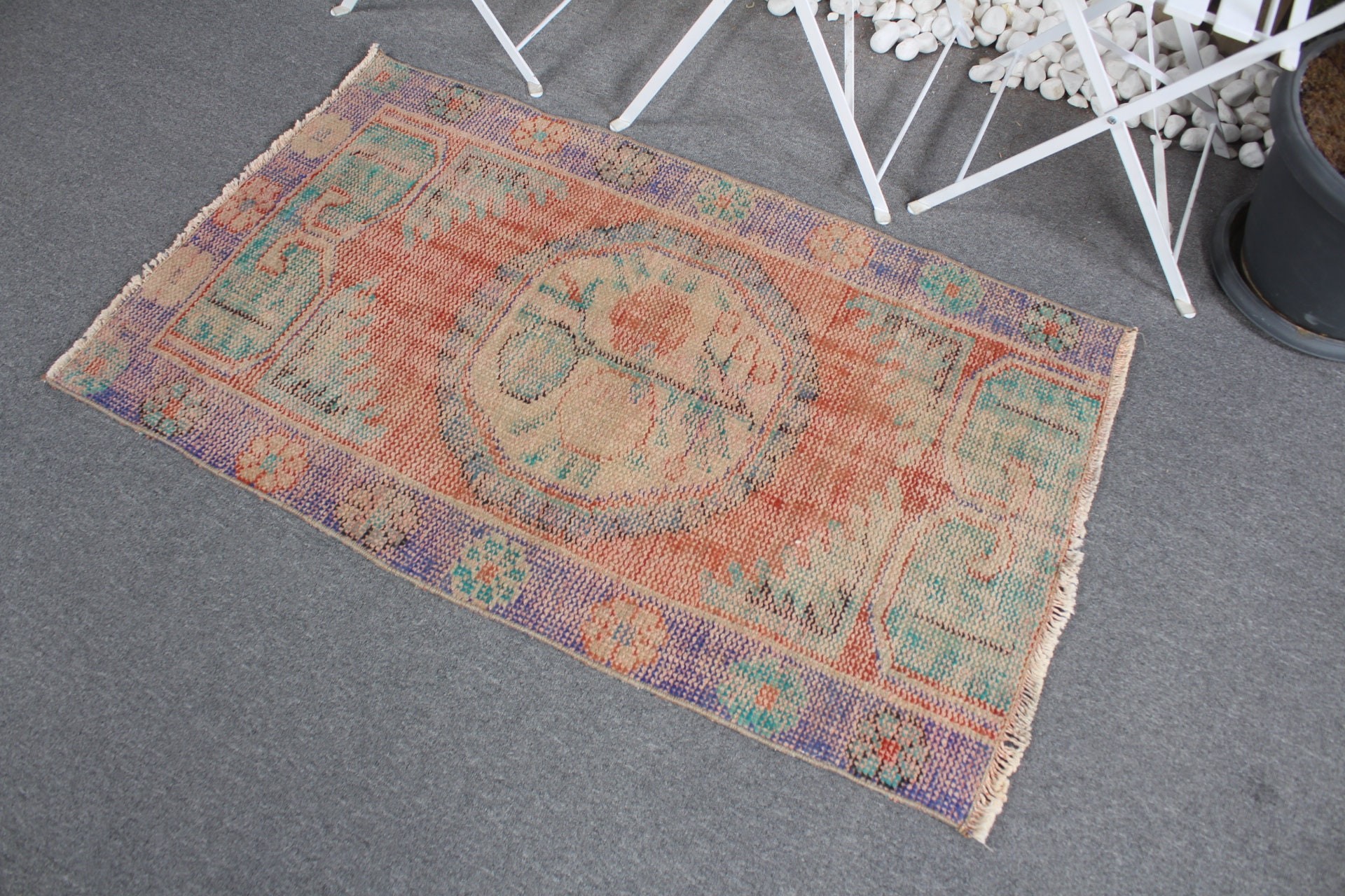 Oushak Rug, 2.5x4.2 ft Small Rug, Vintage Rugs, Turkish Rug, Orange Wool Rug, Oriental Rug, Wall Hanging Rug, Bath Rug, Rugs for Car Mat