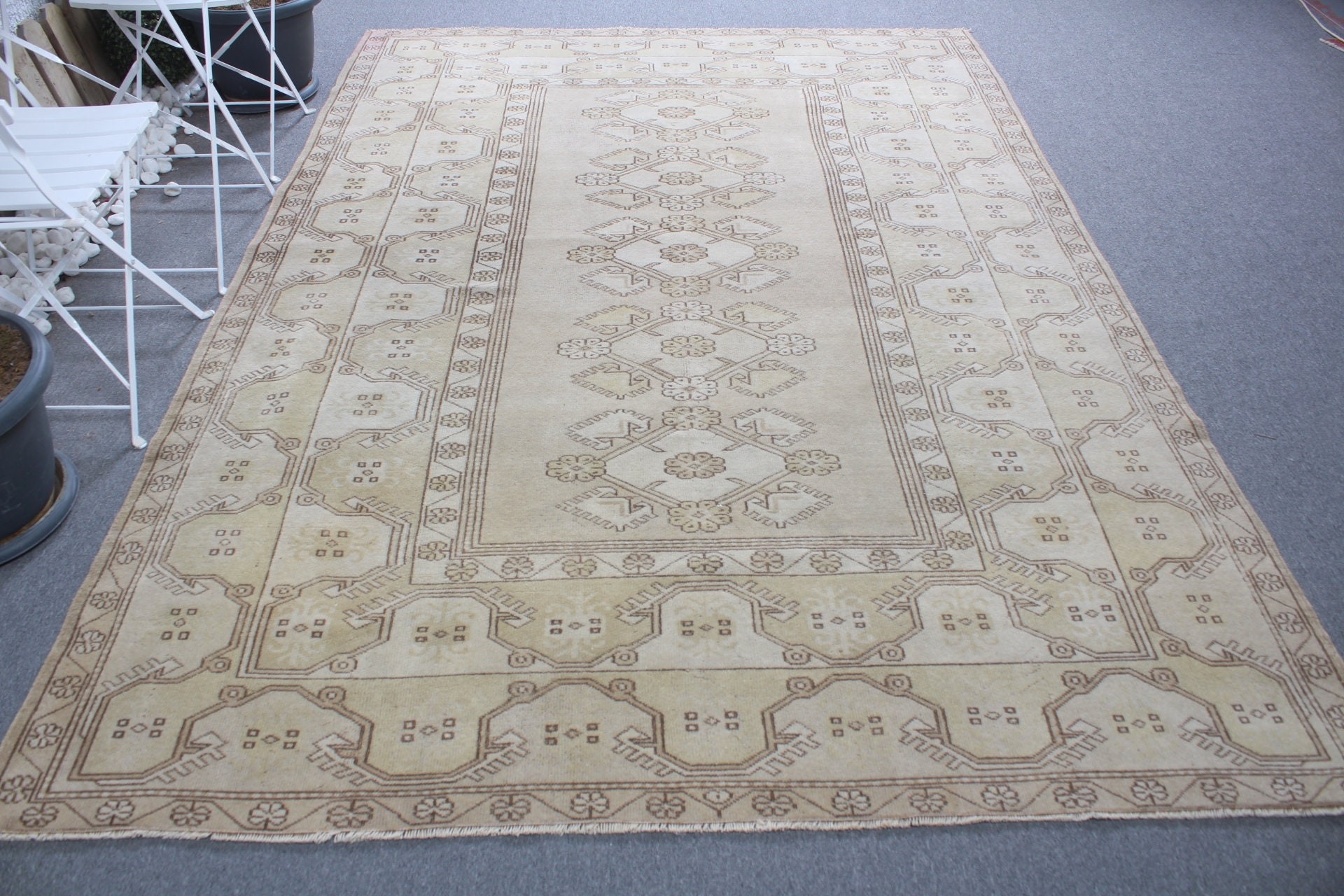 Ev Dekor Halıları, Oryantal Halı, Türk Halıları, Eski Halı, Vintage Halılar, 6,5x9,3 ft Büyük Halı, Oturma Odası Halısı, Bej Oryantal Halı, Yatak Odası Halısı