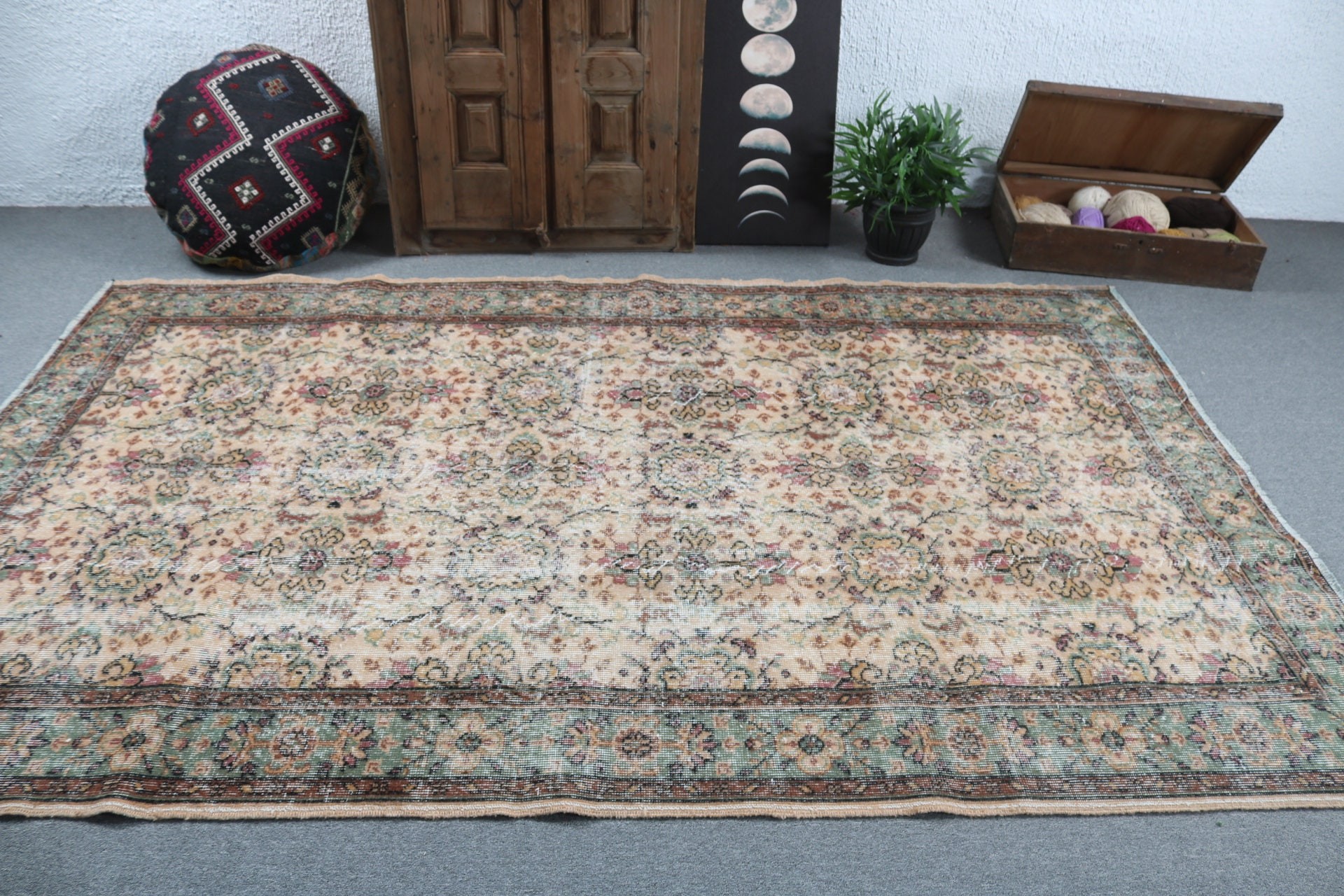 Türk Halıları, Vintage Halı, Aztek Halıları, Antik Halı, 5,8x9,2 ft Büyük Halılar, Kahverengi Anadolu Halıları, Büyük Oushak Halısı, Fas Halısı, Salon Halıları