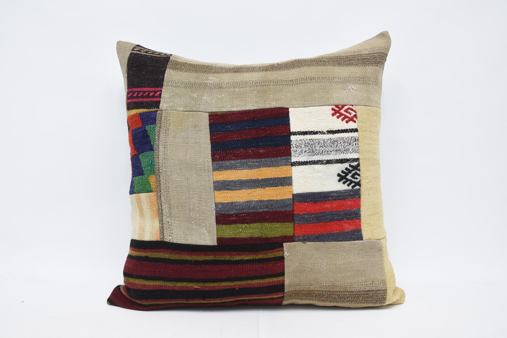 Handmade Kilim Cushion, Couch Pillow Cover, 32"x32" Red Pillow, Turkish Kilim Pillow, Farmhouse Pillow Case, Ethnical Kilim Rug Pillow