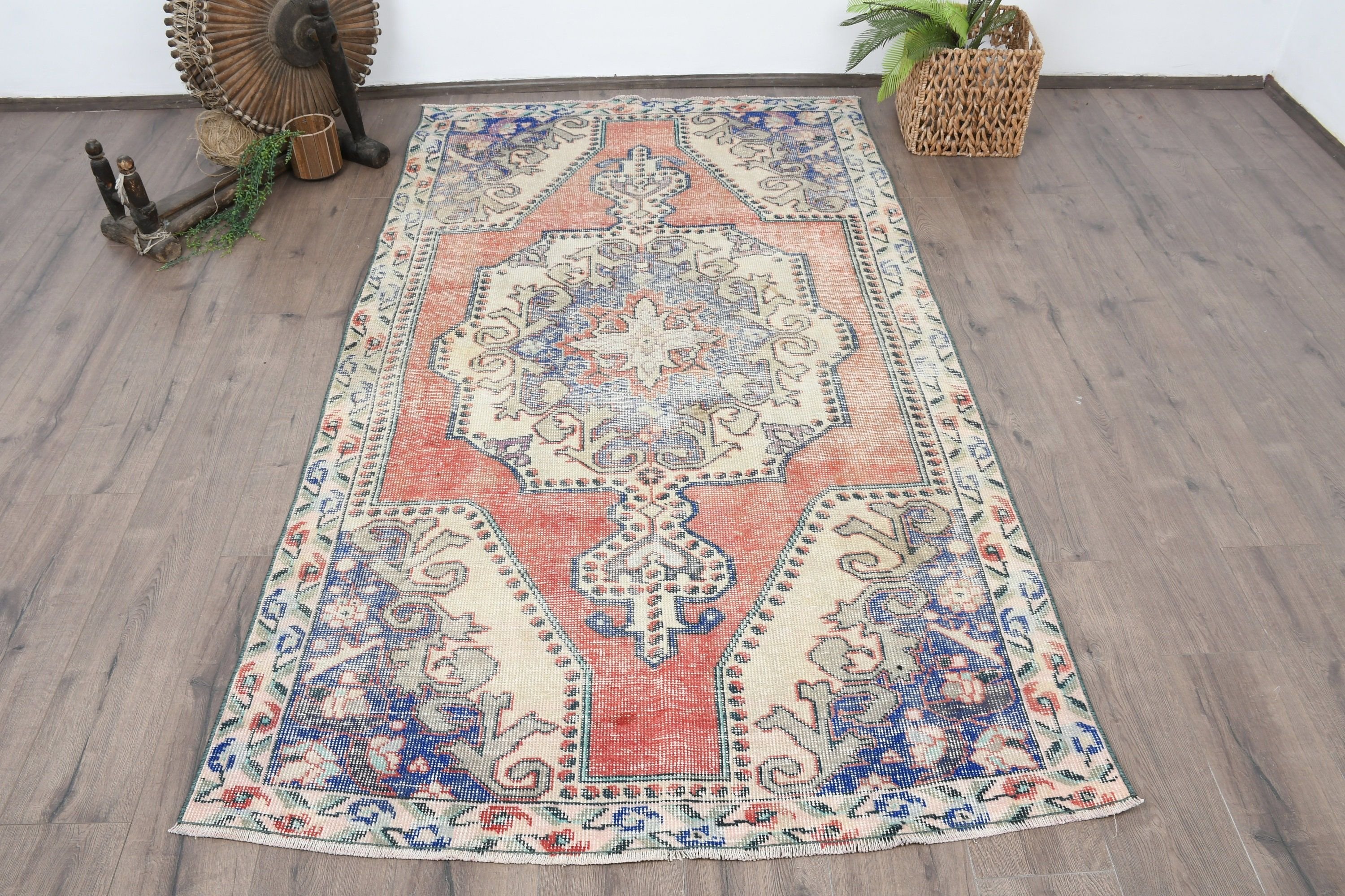 4.3x7.3 ft Area Rugs, Vintage Rug, Bedroom Rugs, Oushak Rugs, Vintage Decor Rug, Red Antique Rug, Rugs for Area, Turkish Rugs, Kitchen Rugs