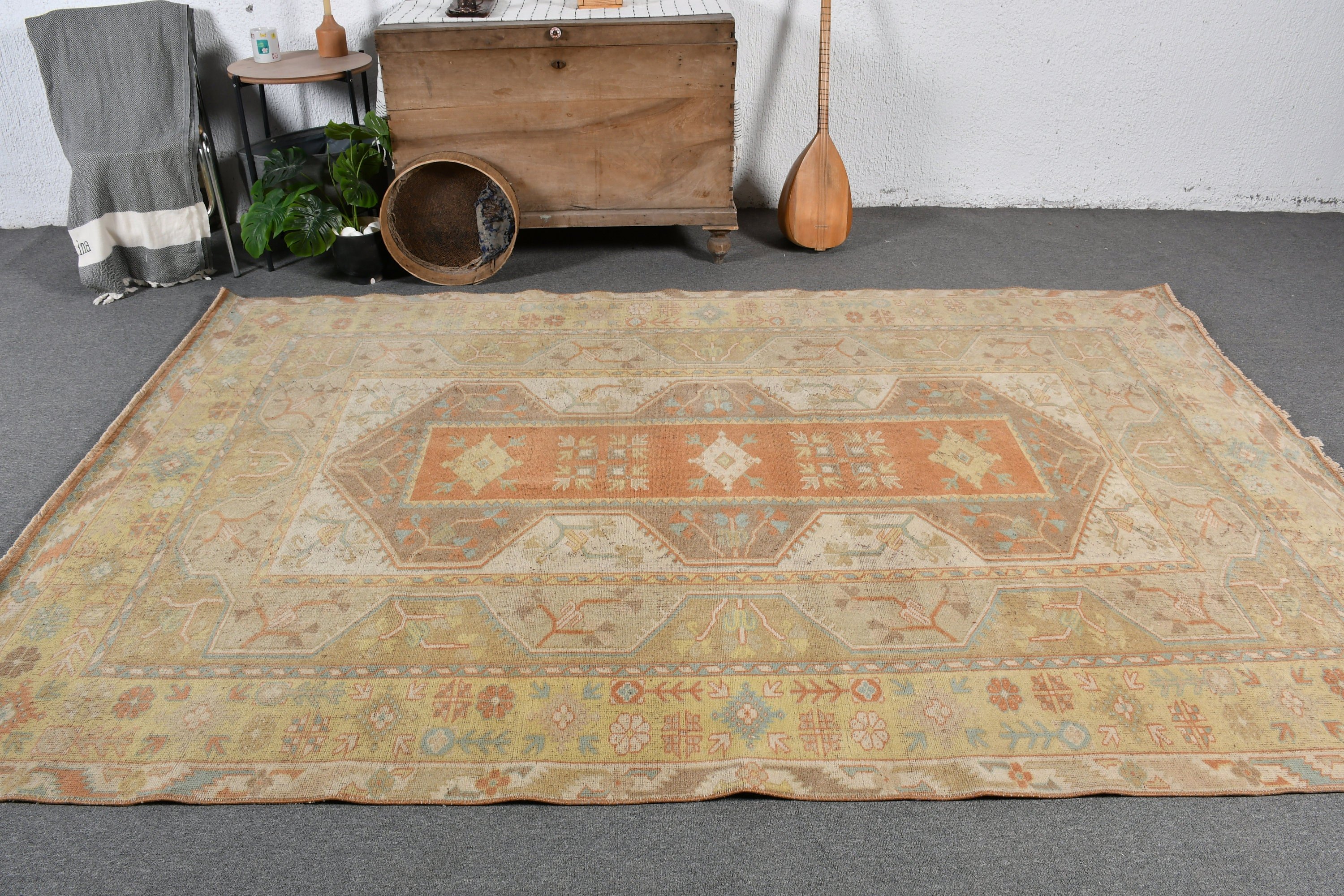 Vintage Halılar, Vintage Dekor Halıları, 6x9,3 ft Büyük Halılar, Yatak Odası Halısı, Türk Halısı, Turuncu Fas Halıları, Havalı Halılar, Salon Halıları, Fas Halıları