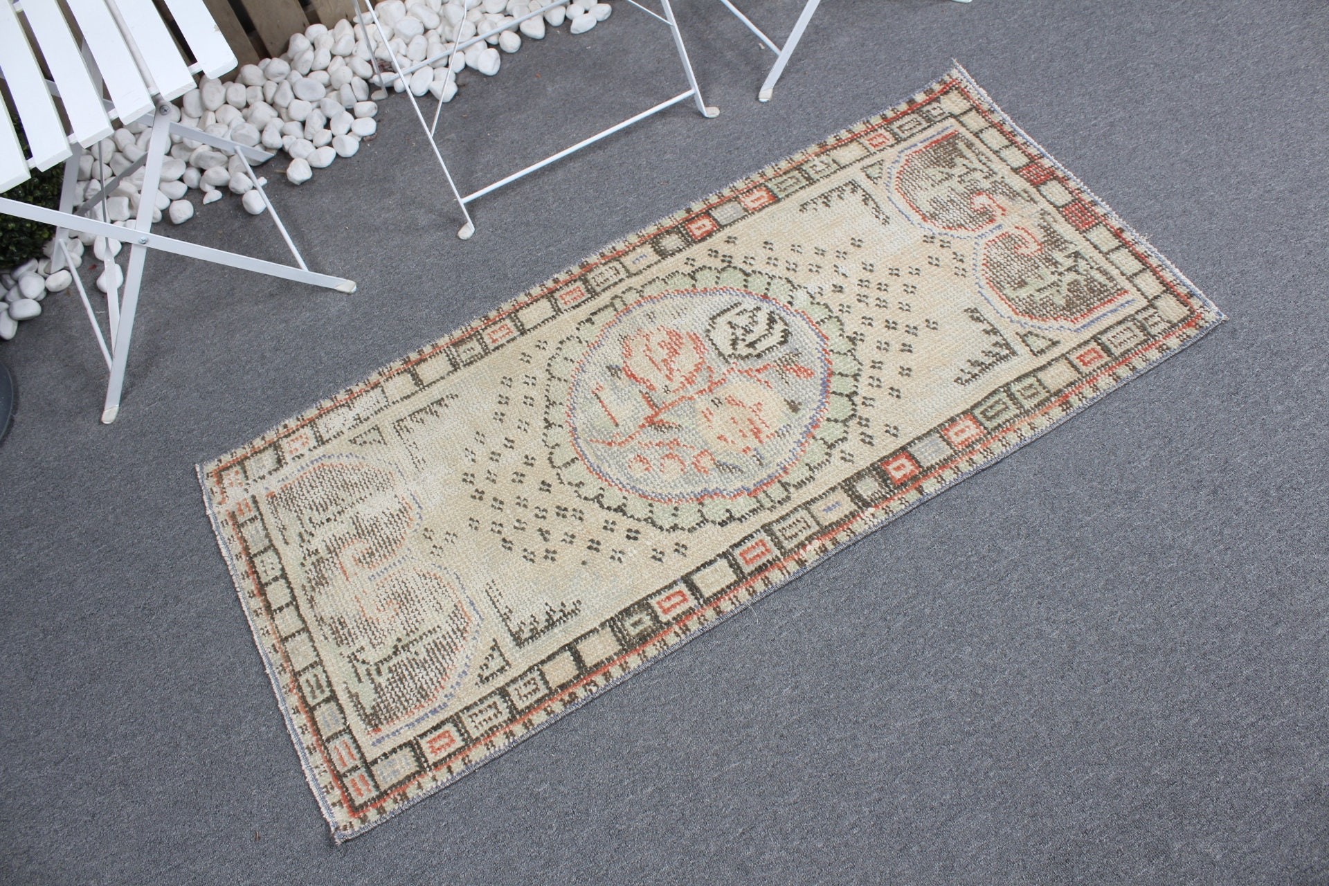 Vintage Rugs, Rugs for Car Mat, Turkish Rugs, Entry Rugs, Moroccan Rug, Bath Rug, Beige  2x4.4 ft Small Rug, Oushak Rugs