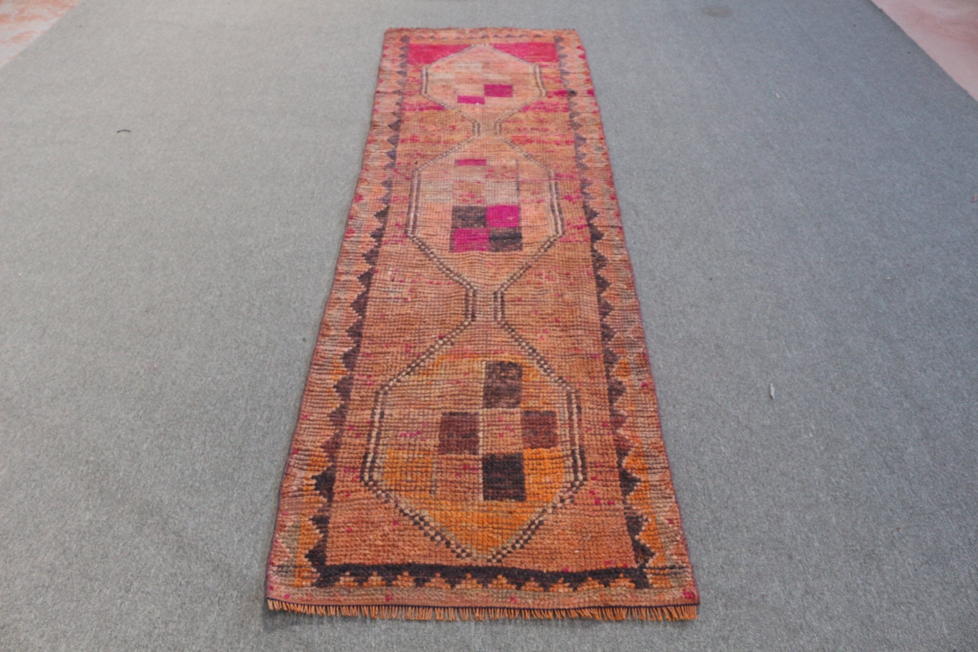 Orange Antique Rugs, Corridor Rugs, Vintage Rug, Bedroom Rugs, Rugs for Hallway, Turkish Rug, Anatolian Rug, 2.6x9.1 ft Runner Rugs