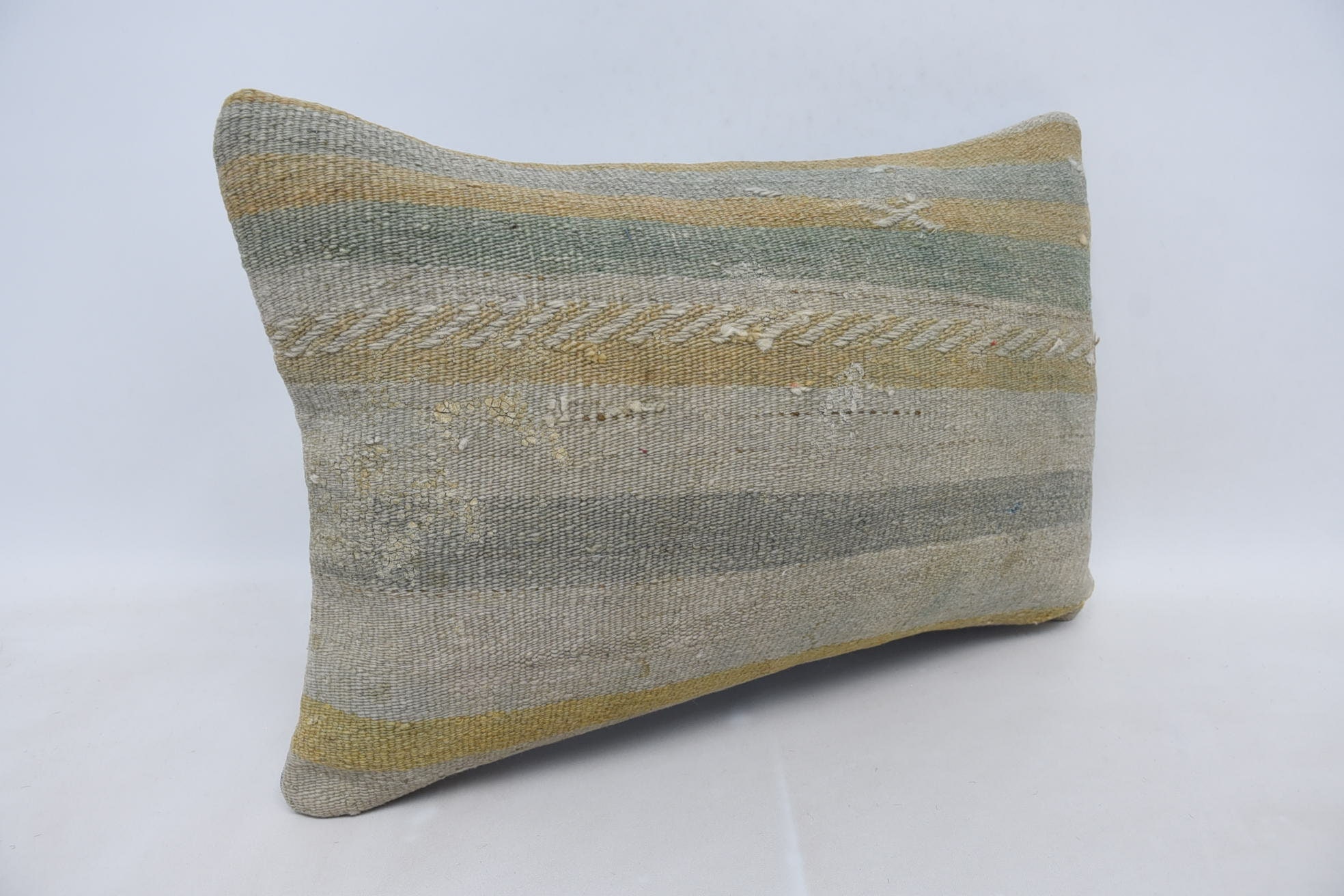 Handmade Kilim Cushion, 16"x24" Green Pillow, Home Decor Pillow, Interior Designer Pillow, Aztec Pillow Case