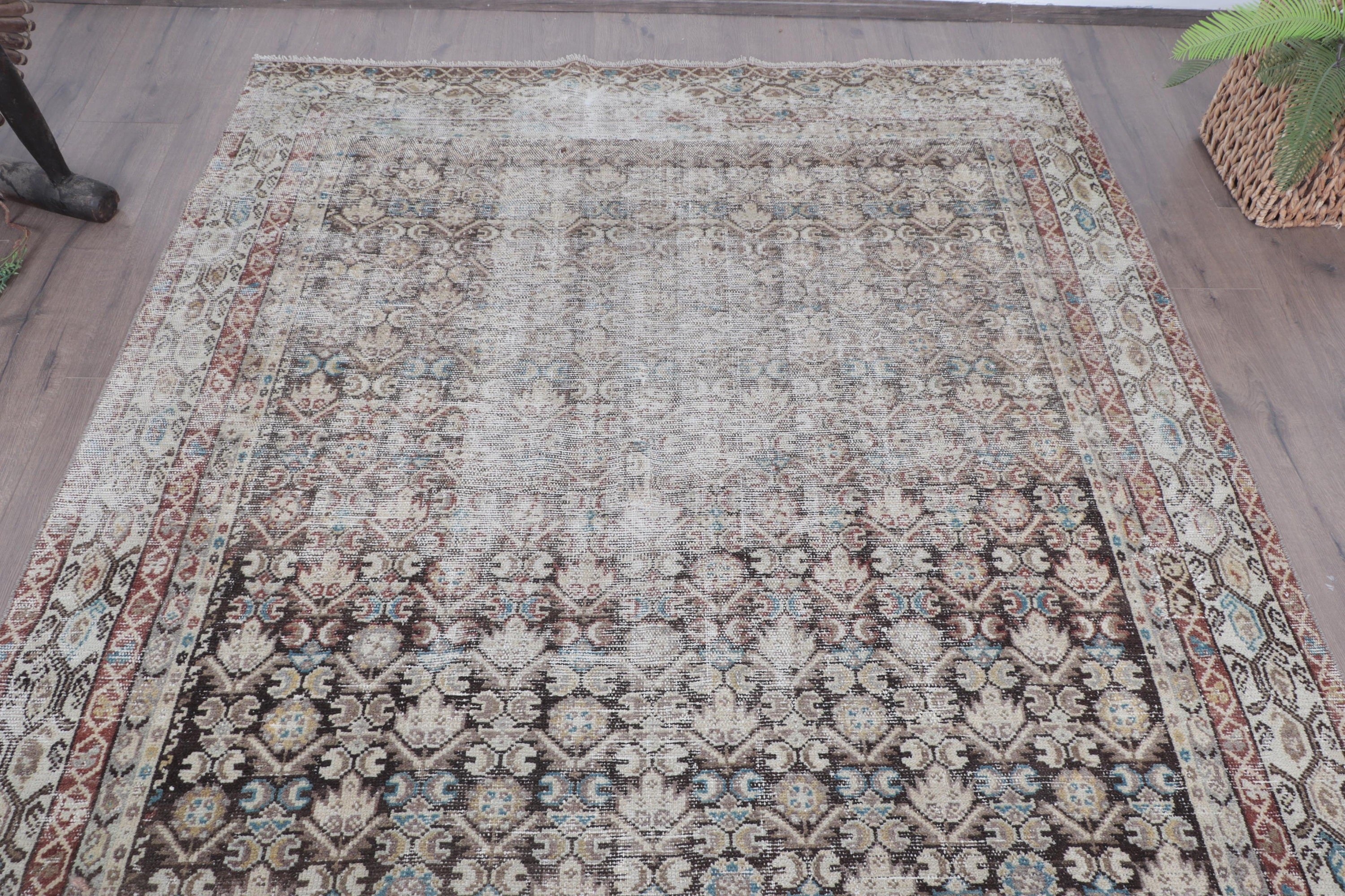 Vintage Rug, Beige Oushak Rugs, Large Oushak Rug, Handwoven Rug, Turkish Rug, Bedroom Rug, Floor Rug, 5.5x7.6 ft Large Rugs, Geometric Rug