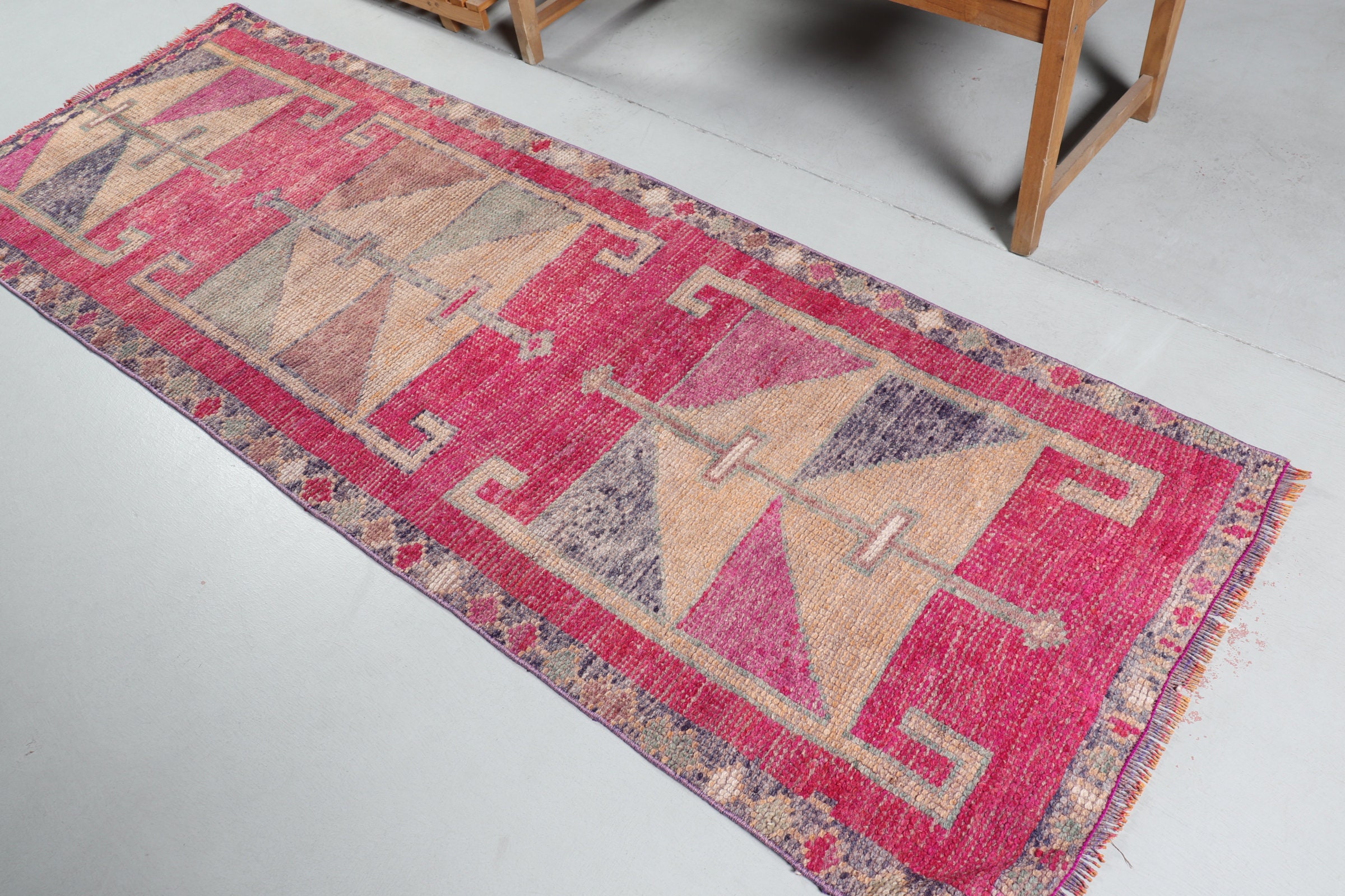 Pink Wool Rug, Oushak Rug, Stair Rugs, Rugs for Kitchen, 3x8.6 ft Runner Rugs, Vintage Rugs, Turkish Rug, Antique Rug, Corridor Rug