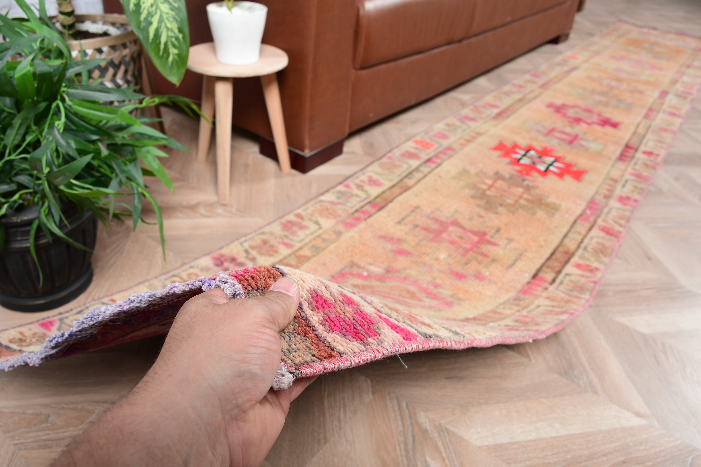 Orange Anatolian Rug, Wool Rugs, Turkish Rug, Hallway Rug, Rugs for Runner, Floor Rug, 1.9x11.6 ft Runner Rug, Corridor Rug, Vintage Rugs