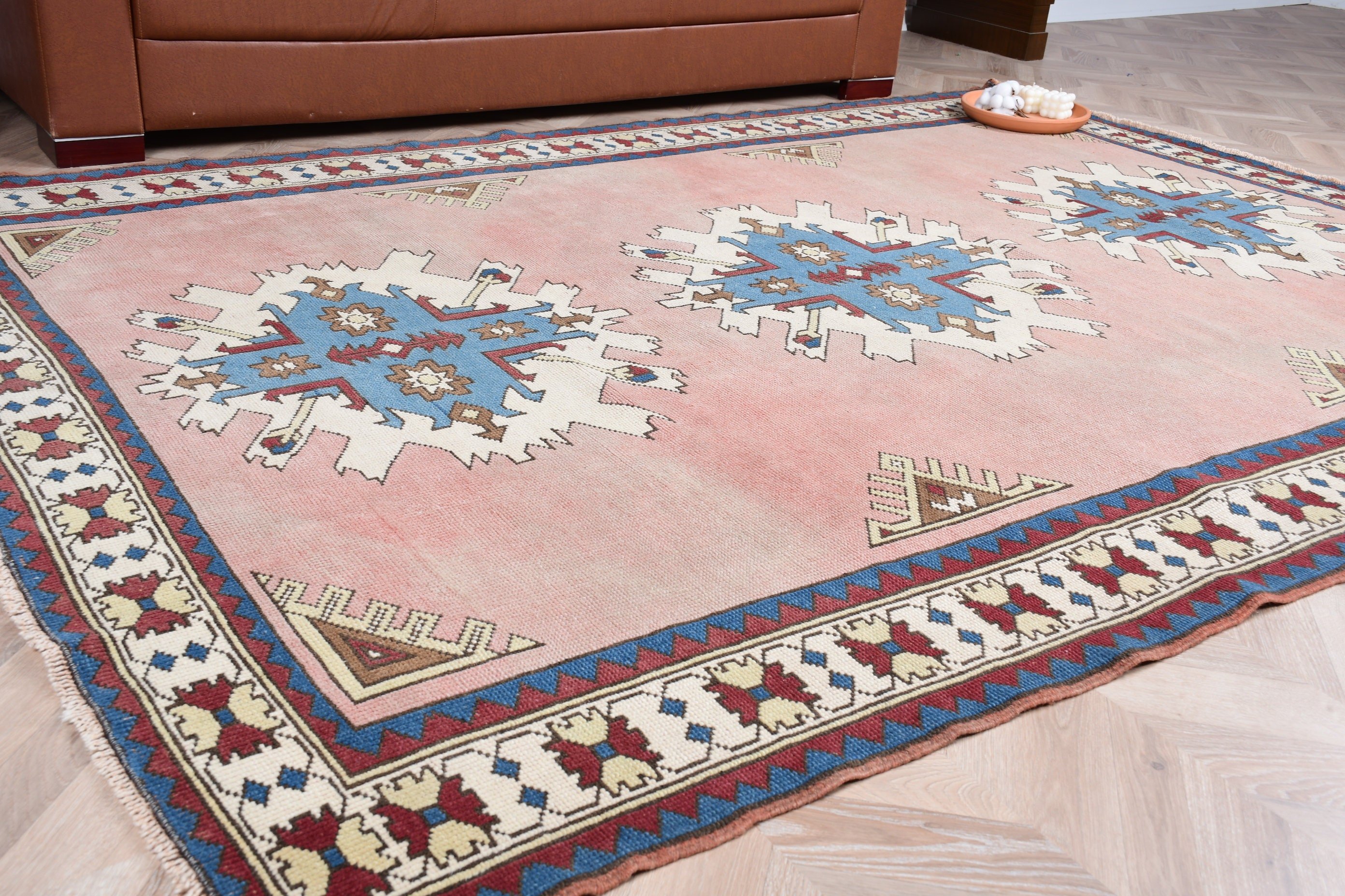 6.1x8.9 ft Büyük Halı, Pembe Yün Halı, Yemek Odası Halısı, Büyük Yün Halı Halıları, Oushak Halıları, Vintage Halılar, Türk Halısı, Mutfak Halıları, Salon Halısı