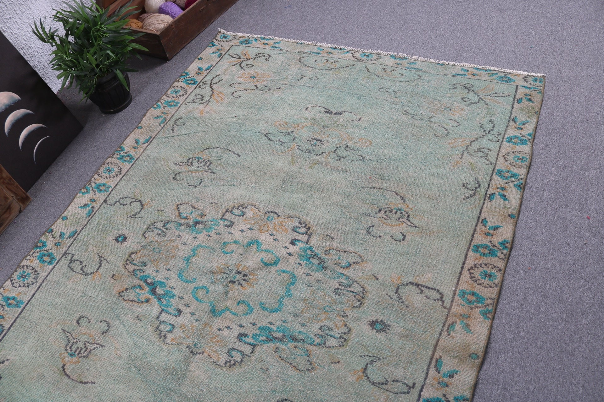 Vintage Rugs, Office Rugs, 5x7.9 ft Area Rug, Antique Rugs, Green Kitchen Rug, Handwoven Rugs, Turkish Rugs, Vintage Area Rug, Indoor Rugs