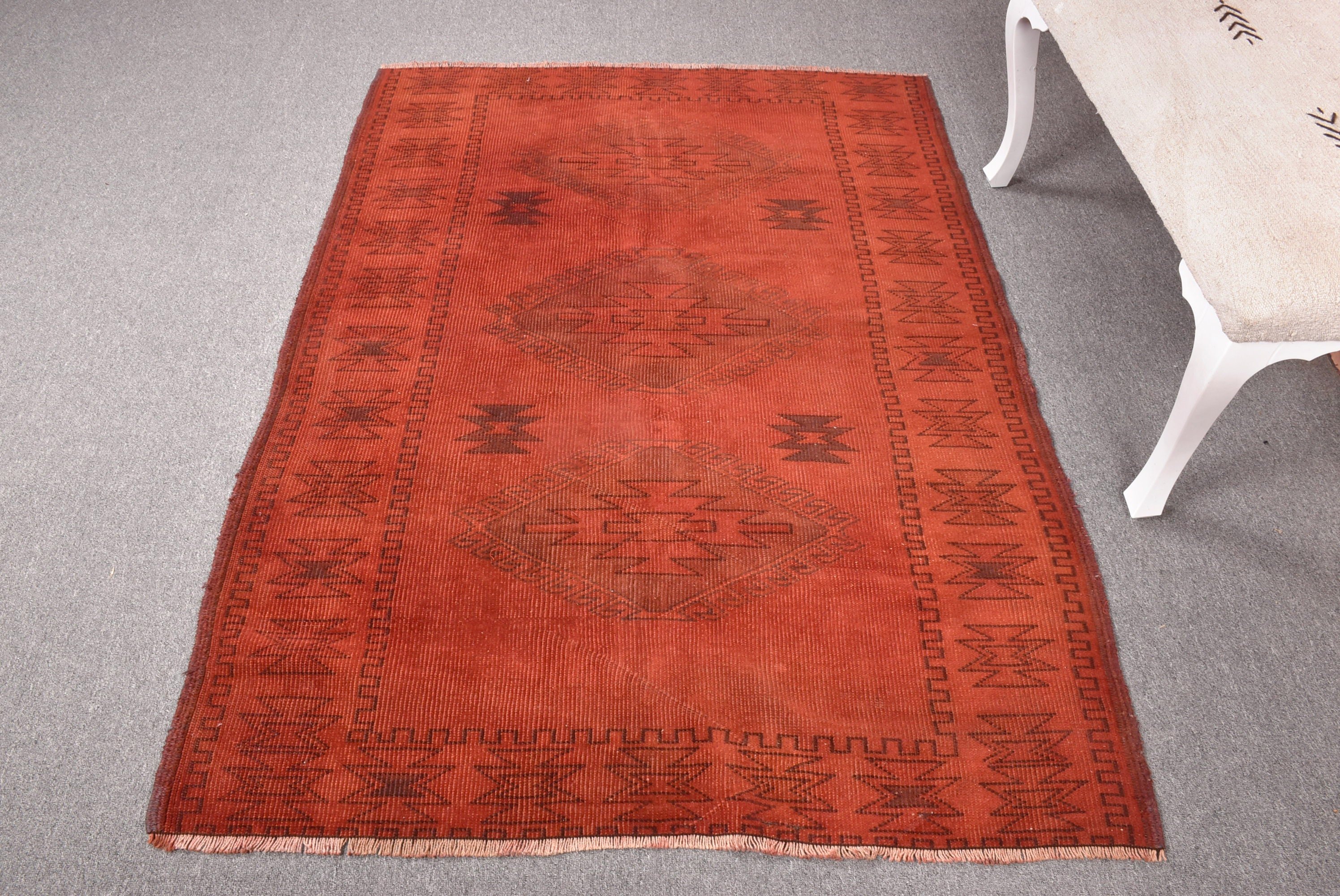 Boho Halı, Türk Halısı, Vintage Halılar, Turuncu 4.1x5.6 ft Vurgulu Halı, Nötr Halılar, Vintage Vurgulu Halı, Dekoratif Halılar