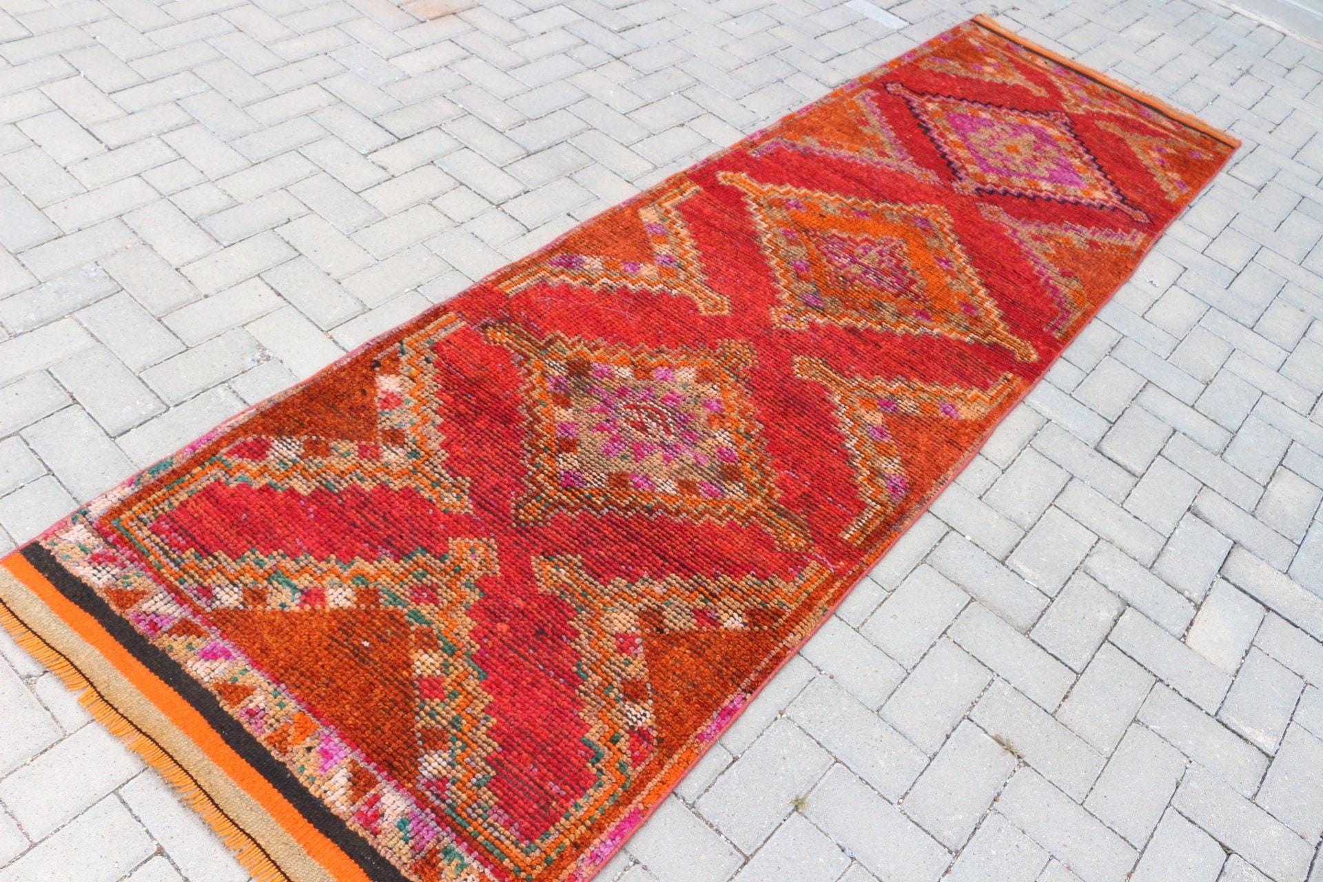 Türkiye Halısı, Koridor Halıları, Vintage Halılar, Oryantal Halı, Koridor Halıları, 2.9x10.3 ft Runner Halısı, Kırmızı Yatak Odası Halısı, Yün Halısı, Türk Halısı