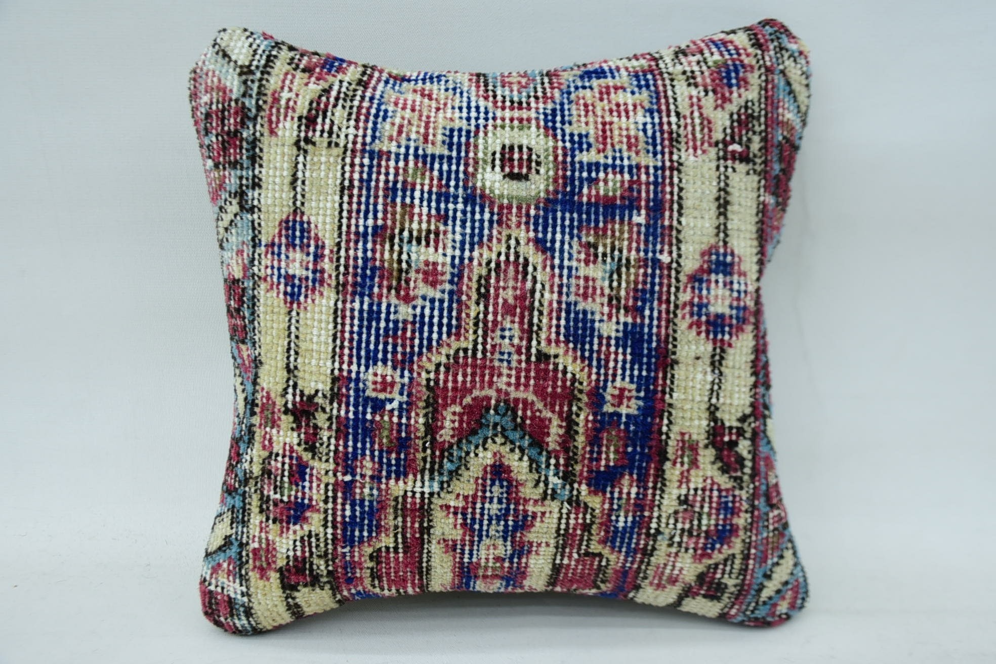 Pillow for Couch, Bolster Throw Cushion Case, Turkish Kilim Pillow, Gift Pillow, Vintage Kilim Pillow Pillow, 12"x12" Blue Cushion Case