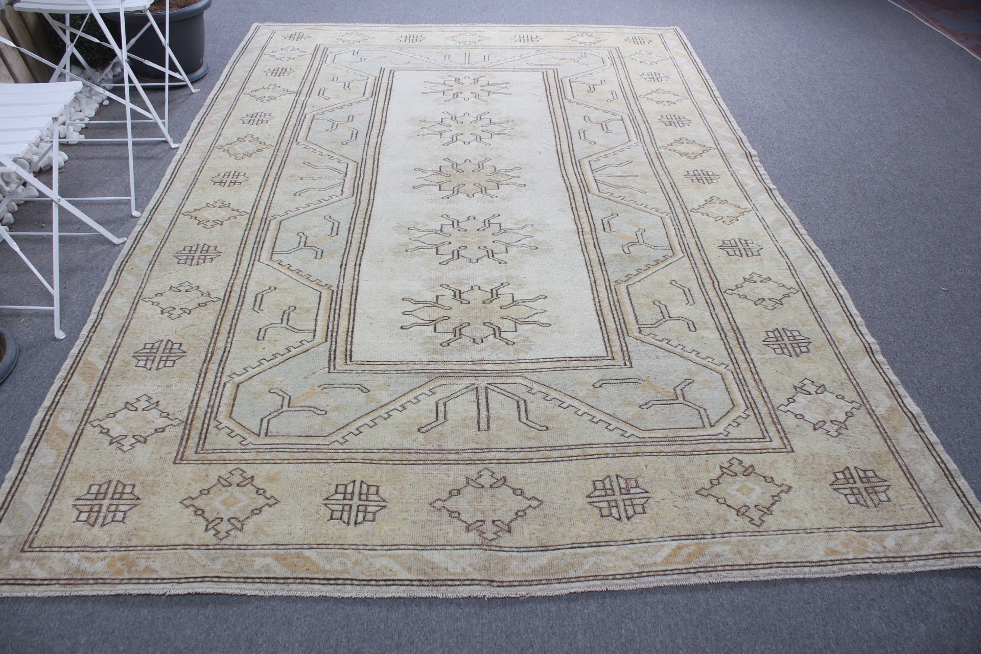 Rugs for Salon, Beige Oushak Rug, Turkish Rug, Muted Rugs, Dining Room Rug, Bedroom Rugs, Vintage Rug, 6.5x9.4 ft Large Rug