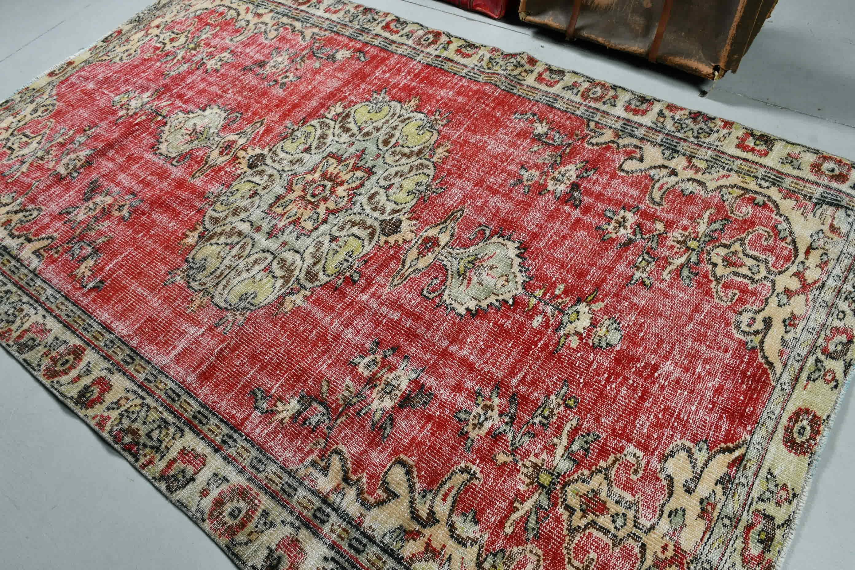 Oturma Odası Halısı, Oturma Odası Halıları, 5.5x8.9 ft Büyük Halı, Vintage Halılar, Yer Halısı, Kırmızı Oushak Halısı, Yatak Odası Halısı, Türk Halısı, Oushak Halısı