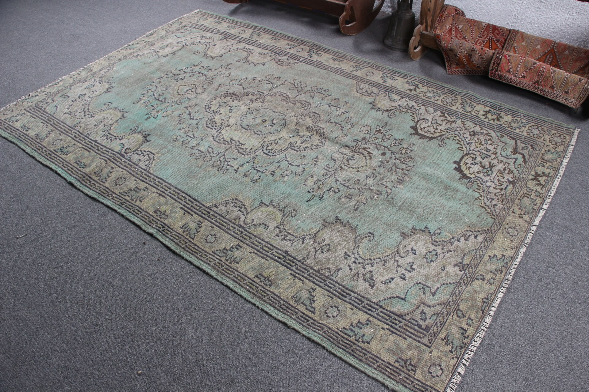 Vintage Rugs, Kitchen Rugs, Boho Rug, Salon Rug, Bedroom Rug, Turkish Rugs, Green Bedroom Rugs, Rugs for Bedroom, 5.2x8.1 ft Large Rug