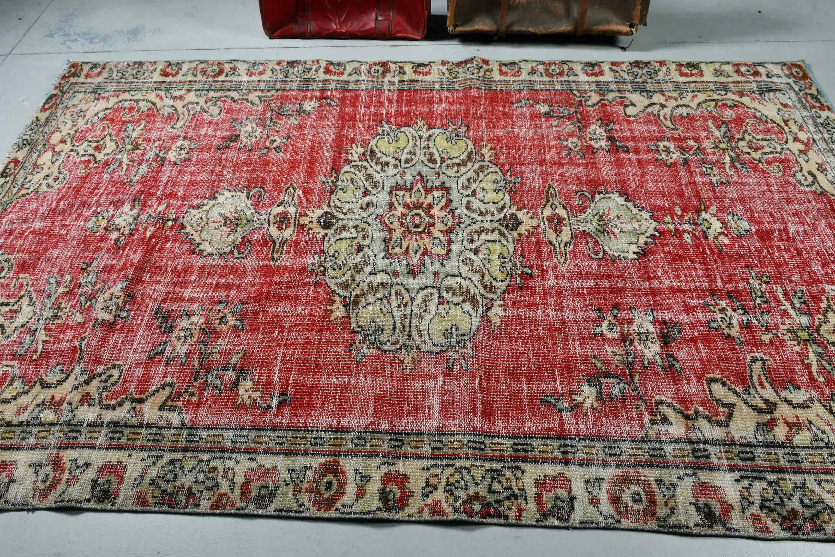 Oturma Odası Halısı, Oturma Odası Halıları, 5.5x8.9 ft Büyük Halı, Vintage Halılar, Yer Halısı, Kırmızı Oushak Halısı, Yatak Odası Halısı, Türk Halısı, Oushak Halısı