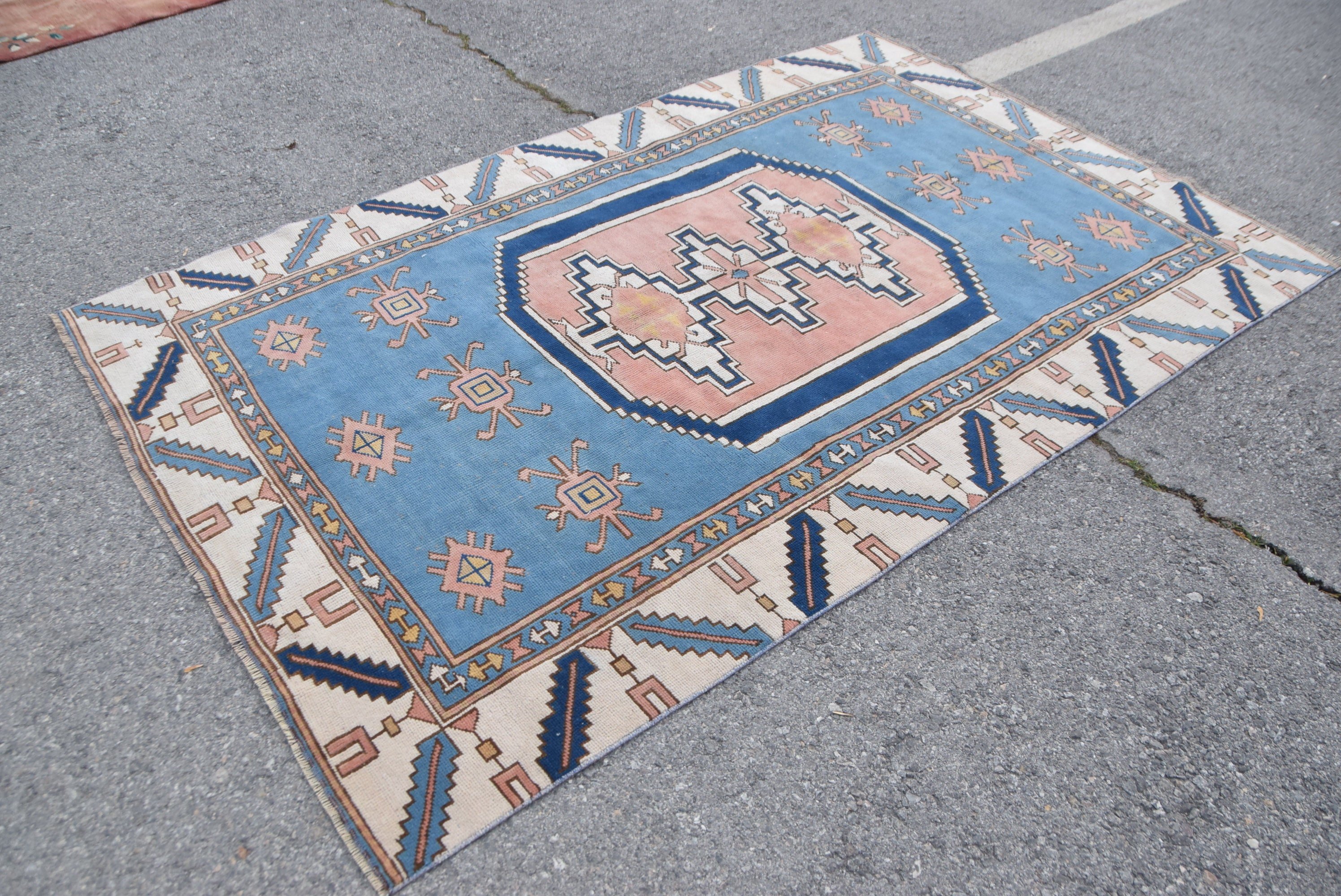 Oriental Rug, Turkish Rugs, Salon Rugs, Anatolian Rug, Blue Wool Rugs, 5.4x8.4 ft Large Rug, Bedroom Rugs, Abstract Rug, Vintage Rug