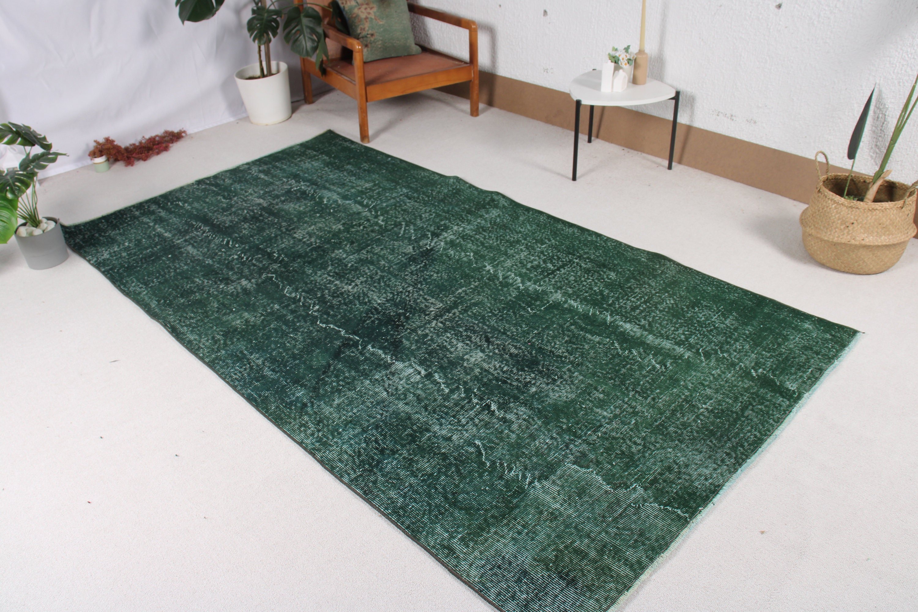 Turkish Rugs, Boho Rugs, Bedroom Rugs, Rugs for Large Oushak, Green Geometric Rugs, Vintage Rug, 4.7x8.6 ft Large Rug, Dining Room Rug