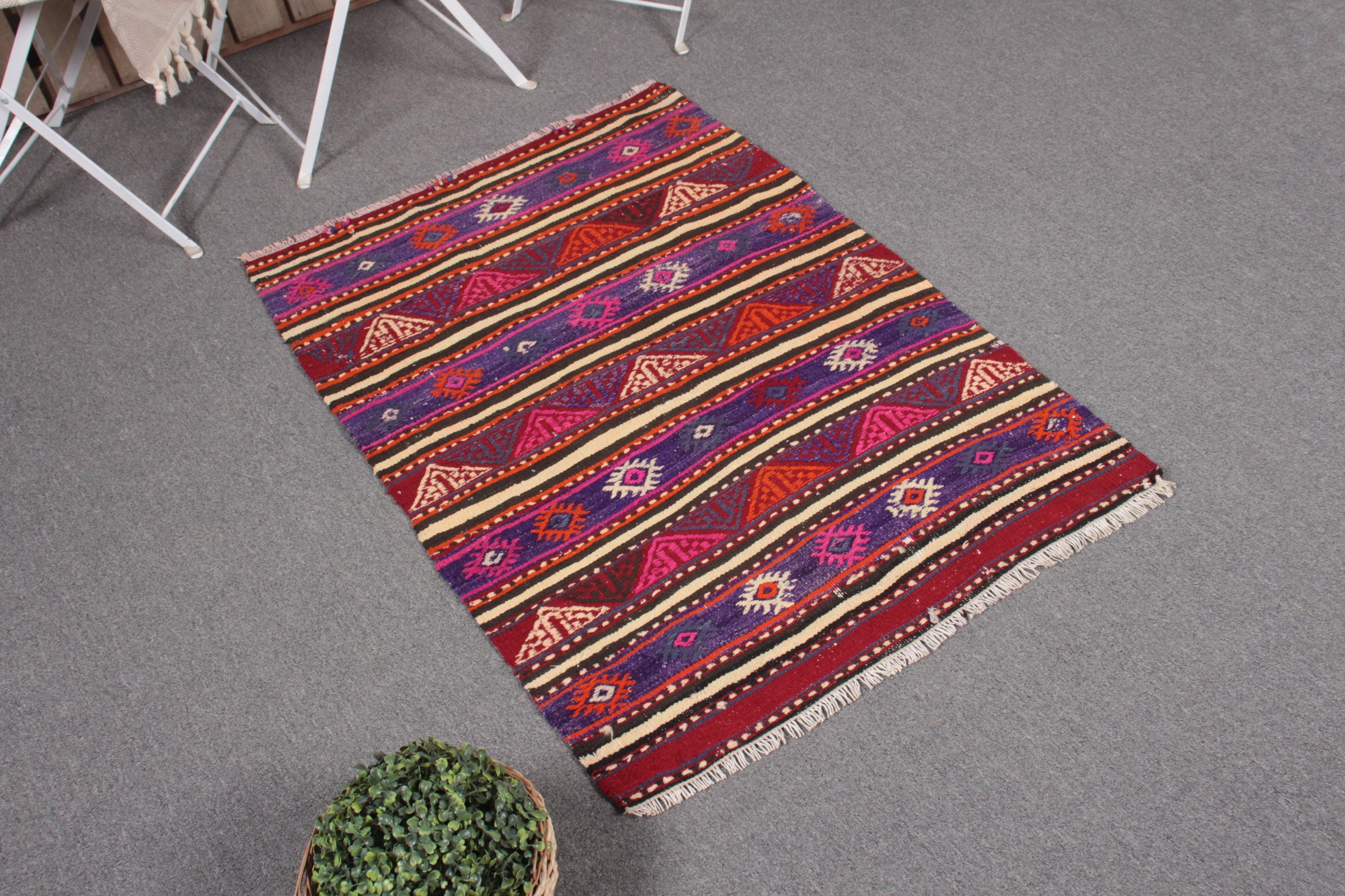 Kitchen Rug, Kilim, Home Decor Rug, Vintage Rug, Rugs for Bath, Turkish Rugs, 2.6x3.7 ft Small Rug, Nursery Rug, Purple Antique Rug