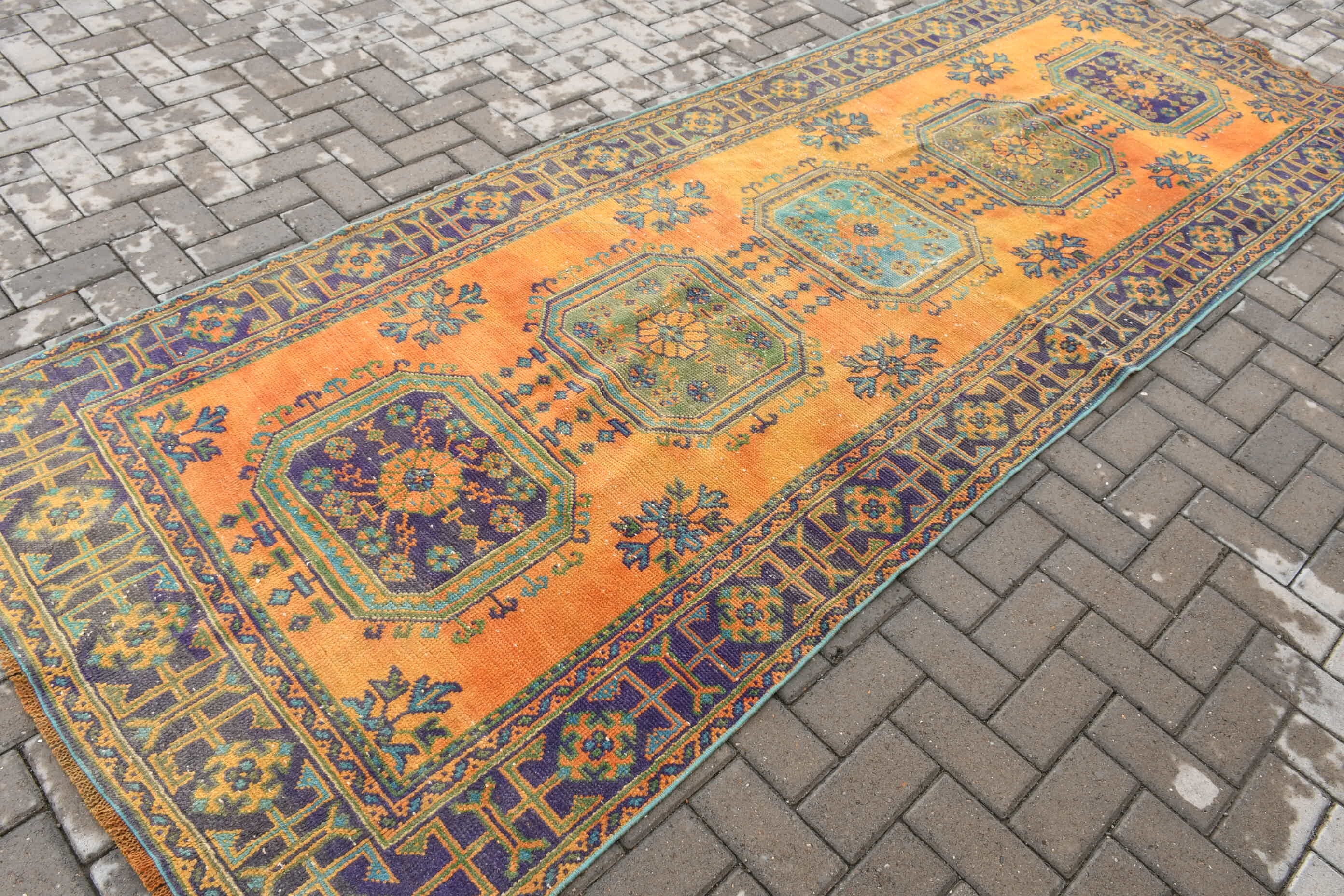 Turkish Rugs, Moroccan Rug, Hallway Rug, Vintage Rugs, Home Decor Rugs, Orange  4.1x11.4 ft Runner Rug, Rugs for Kitchen