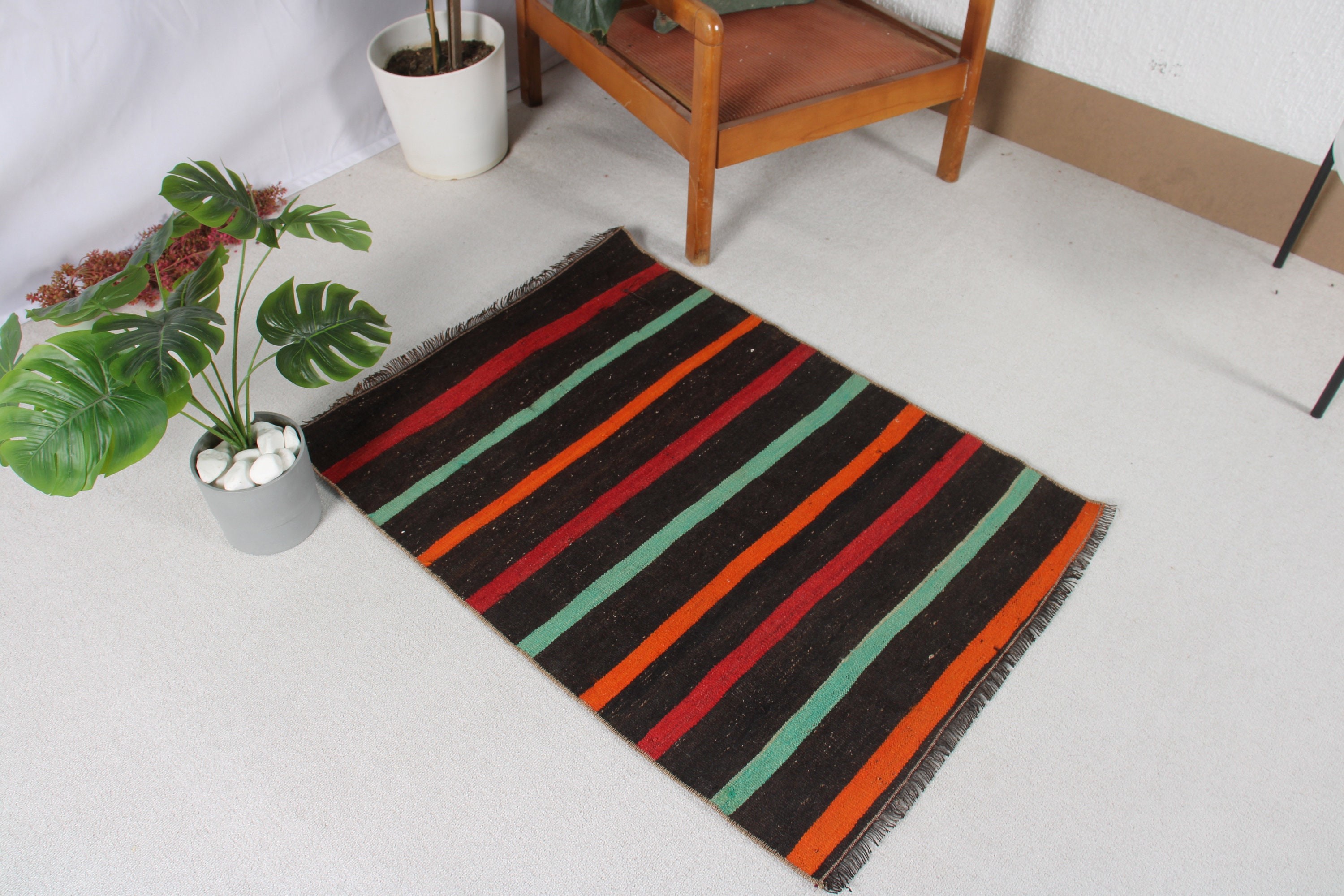 Boho Halı, Türk Halısı, Organik Halı, Ev Dekorasyonu Halısı, Siyah Lüks Halılar, Vintage Halı, Kilim, Giriş Halısı, Çocuk Halısı, 2,6x3,4 ft Küçük Halılar