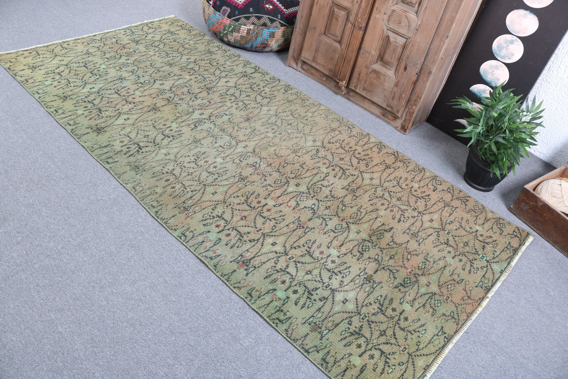 Vintage Rugs, Rugs for Area, Turkish Rug, Artistic Rugs, 3.9x8.3 ft Area Rug, Oushak Area Rug, Green Bedroom Rug, Oushak Rugs, Luxury Rugs