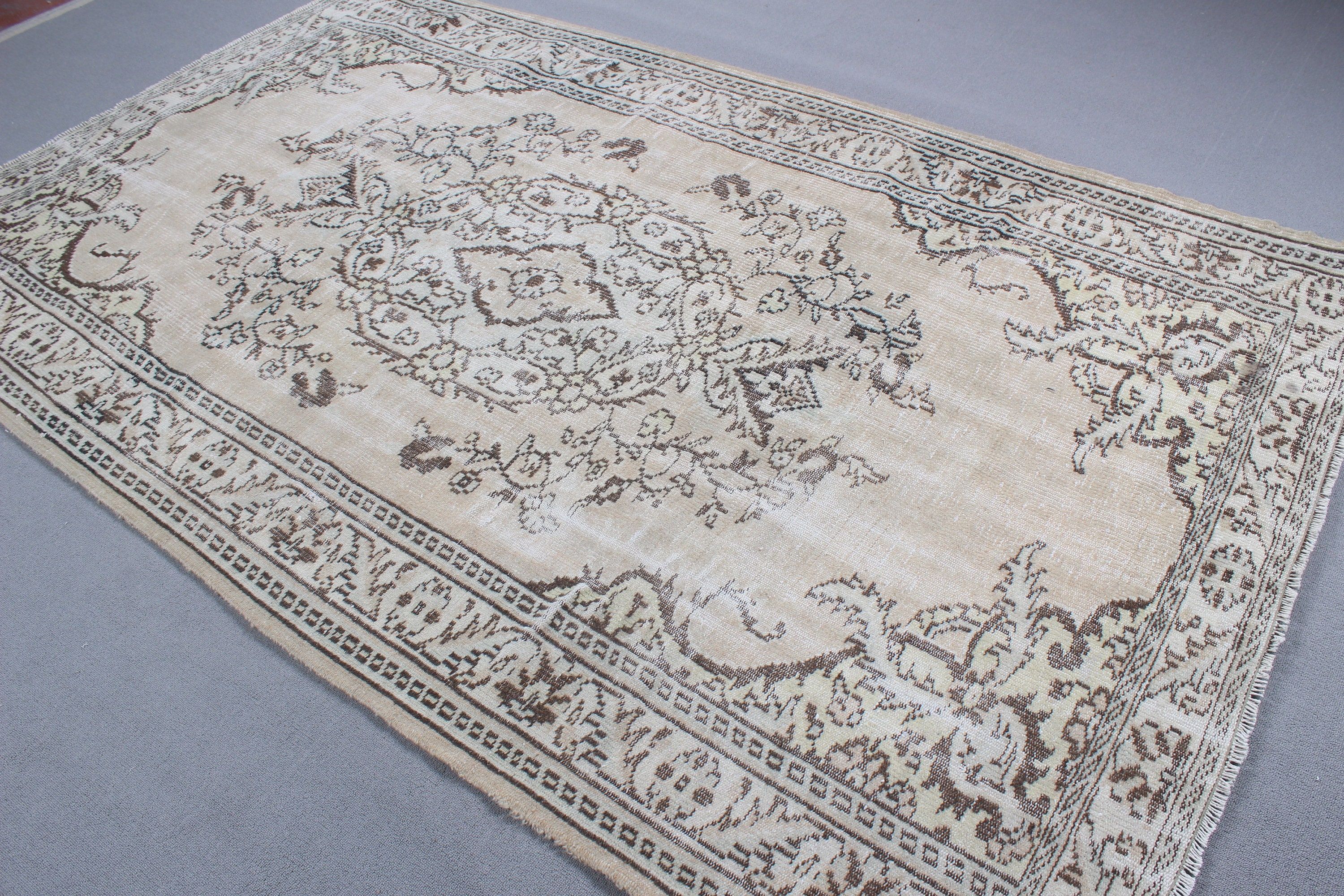 Bej Lüks Halı, Büyük Oushak Halılar, Vintage Halı, 5,5x8,8 ft Büyük Halılar, Antika Halılar, Organik Halılar, Salon Halısı, Boho Halısı, Türk Halısı