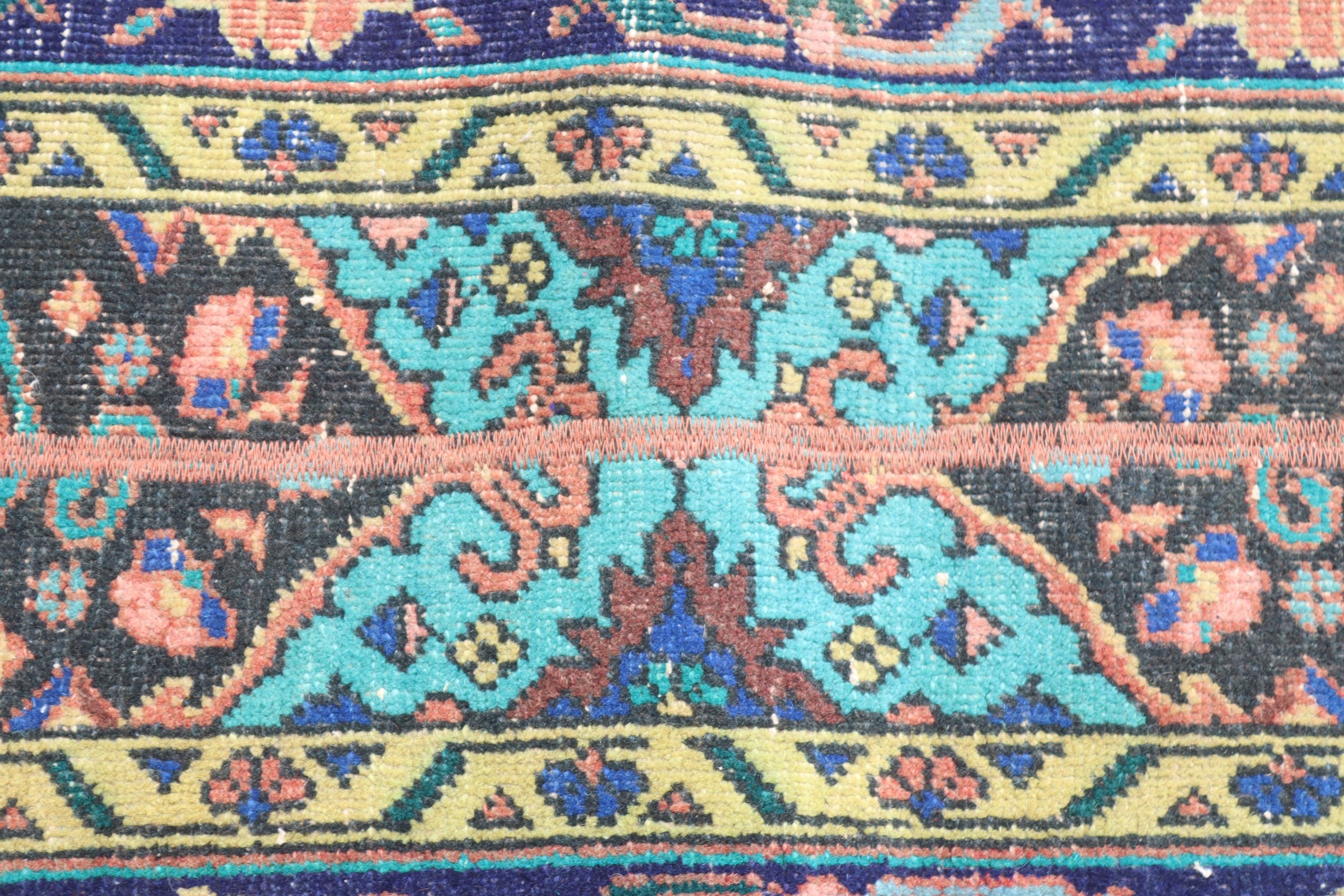 Türk Halısı, 2x11.1 ft Runner Halıları, Mavi Boho Halıları, Vintage Runner Halıları, Lüks Halı, Düz Dokuma Halı, Vintage Halı, Beni Ourain Runner Halısı