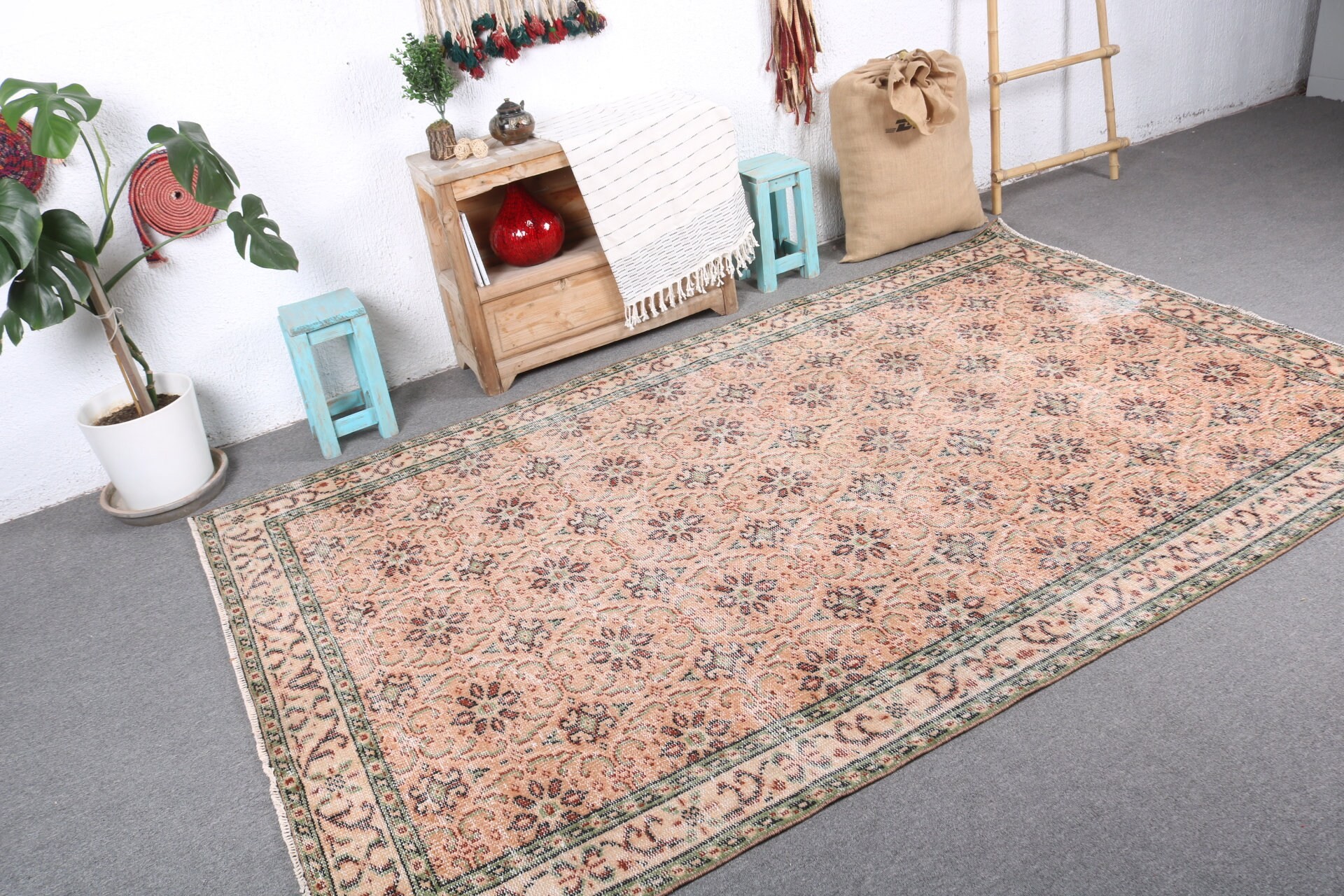Living Room Rug, Turkish Rugs, Pale Rug, Vintage Rugs, Bedroom Rug, 5.3x8.6 ft Large Rugs, Wool Rug, Rugs for Salon, Home Decor Rug