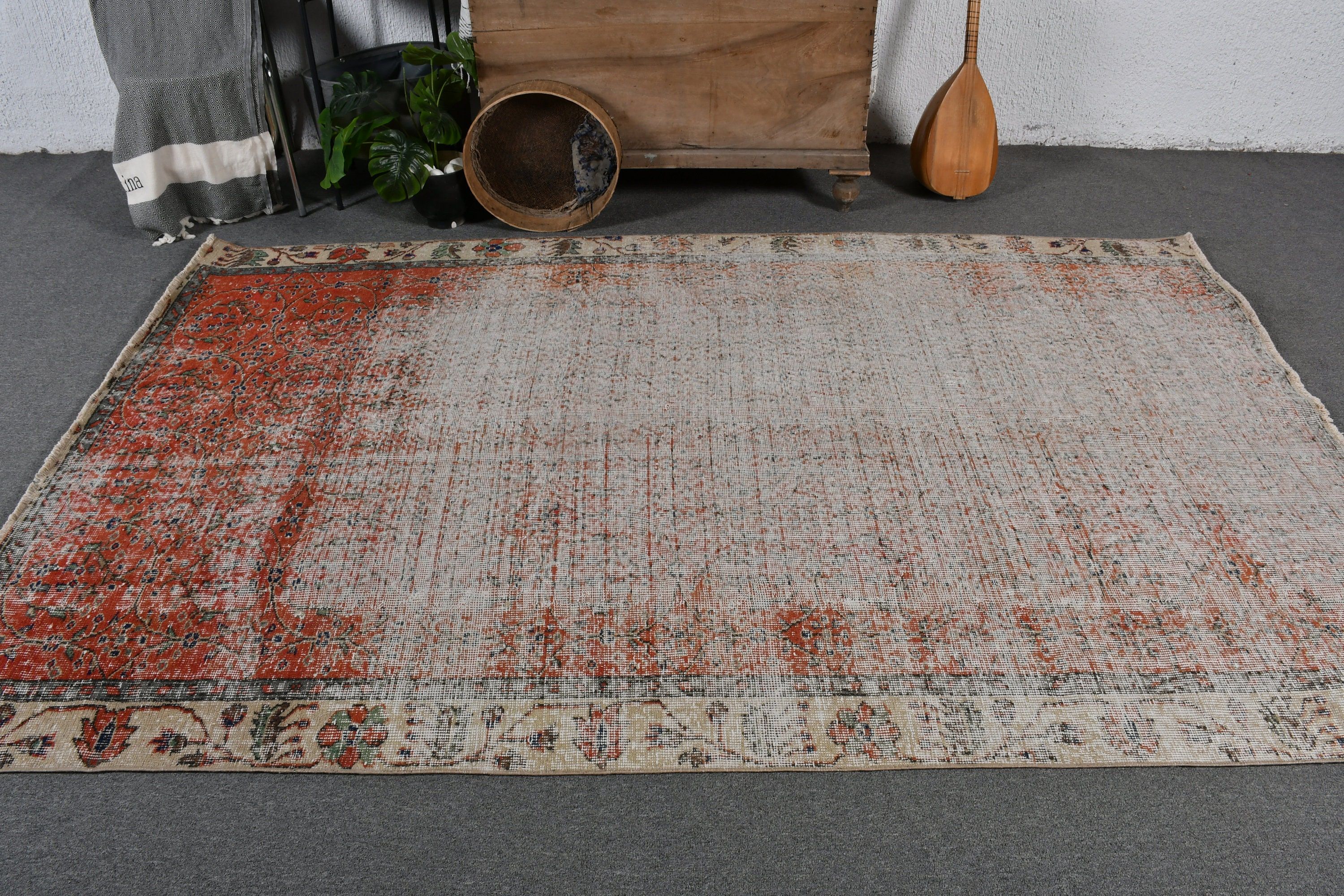 Living Room Rug, Dining Room Rugs, 5.4x8.5 ft Large Rug, Turkish Rug, Pastel Rug, Red Wool Rugs, Bedroom Rugs, Vintage Rug