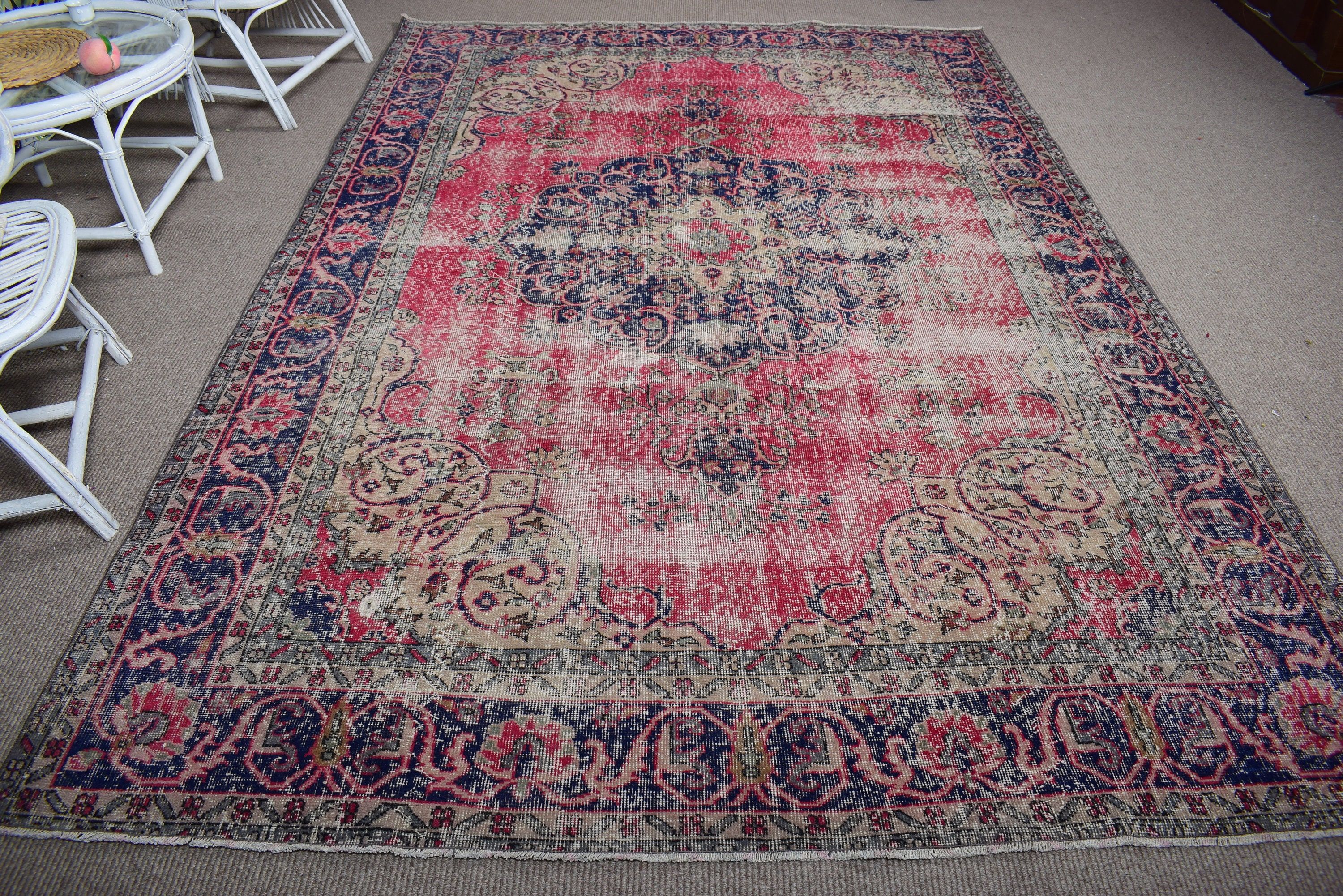 Vintage Halılar, Oushak Halı, Kırmızı Mutfak Halıları, Büyük Boho Halıları, 6,9x10 ft Büyük Halılar, Türk Halıları, Hindi Halısı, El Dokuma Halısı, Oturma Odası Halısı