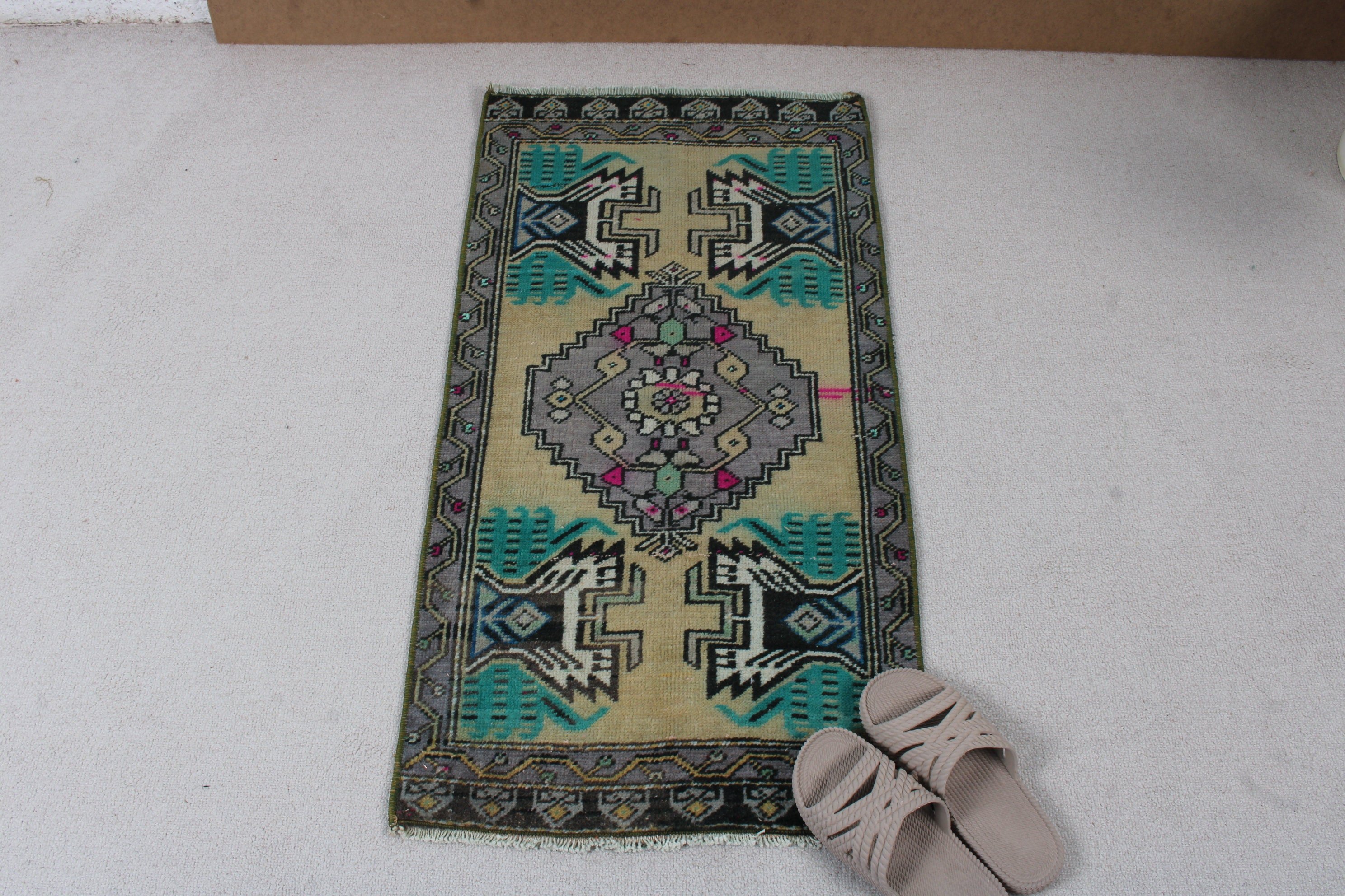 Door Mat Rugs, Bedroom Rugs, 3.2x1.6 ft Small Rug, Green Wool Rugs, Turkish Rugs, Vintage Rug, Moroccan Rug, Bathroom Rugs, Rugs for Entry