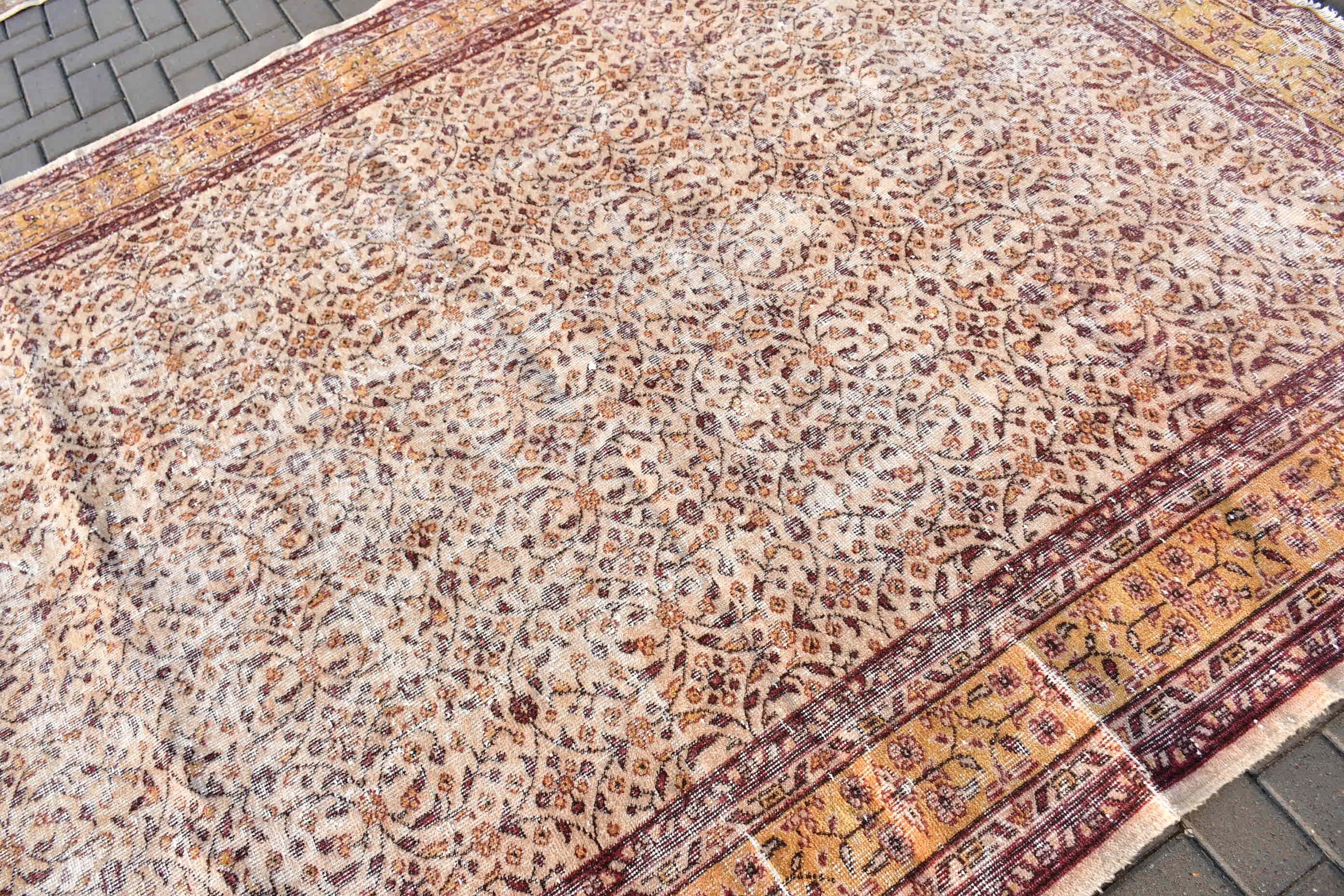 Old Rugs, Salon Rug, Turkish Rug, 7.3x9.8 ft Oversize Rugs, Saloon Rug, Yellow Kitchen Rug, Vintage Rug, Moroccan Rug