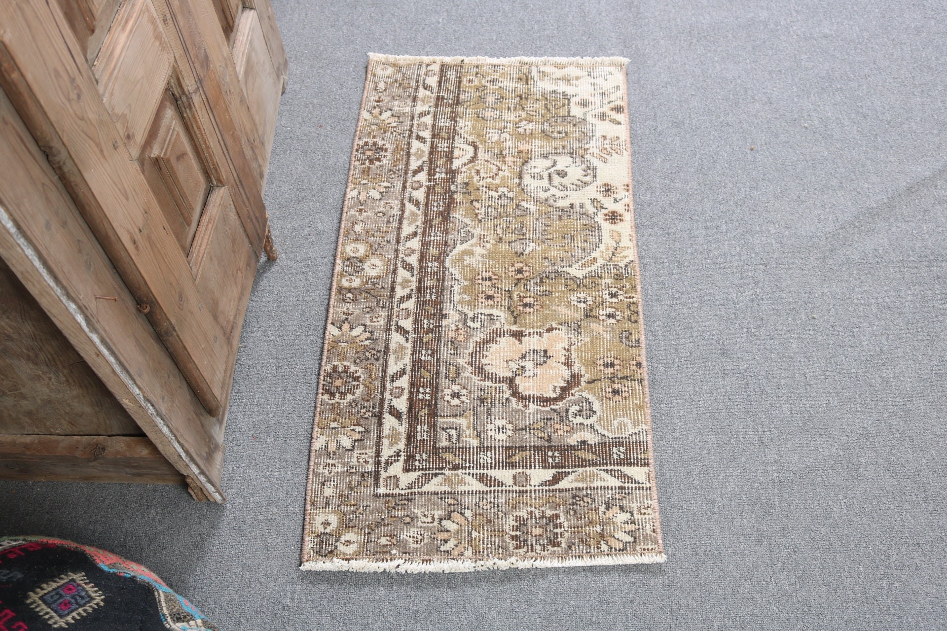 1.6x3.1 ft Küçük Halı, Soğuk Halı, Giriş Halısı, Banyo Halıları, Türk Halıları, Araba Paspas Halıları, Vintage Halılar, Geometrik Halı, Yeşil Yün Halı