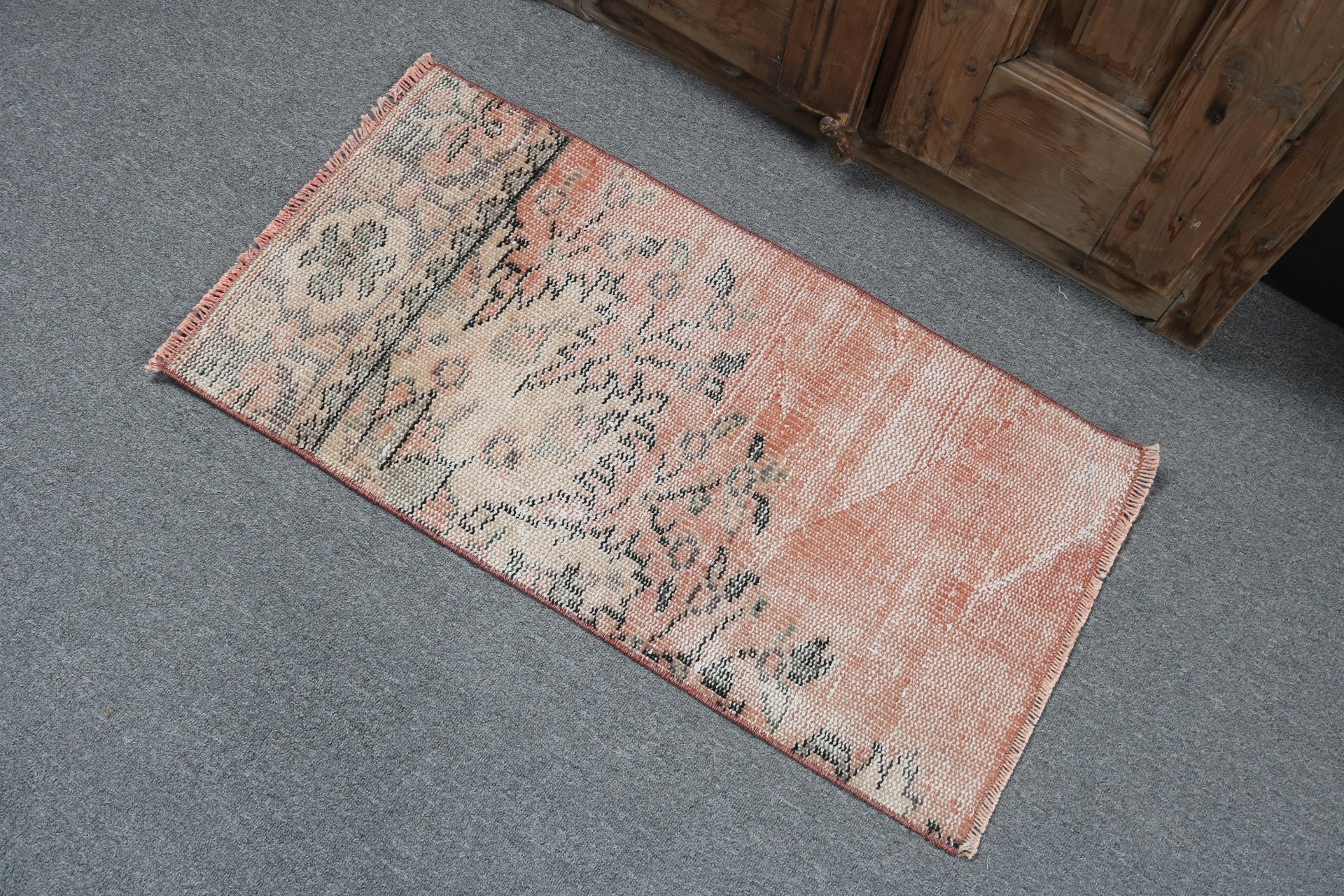 Vintage Rug, Car Mat Rugs, 1.5x2.9 ft Small Rug, Floor Rug, Bathroom Rug, Flatweave Rug, Orange Home Decor Rugs, Turkish Rugs