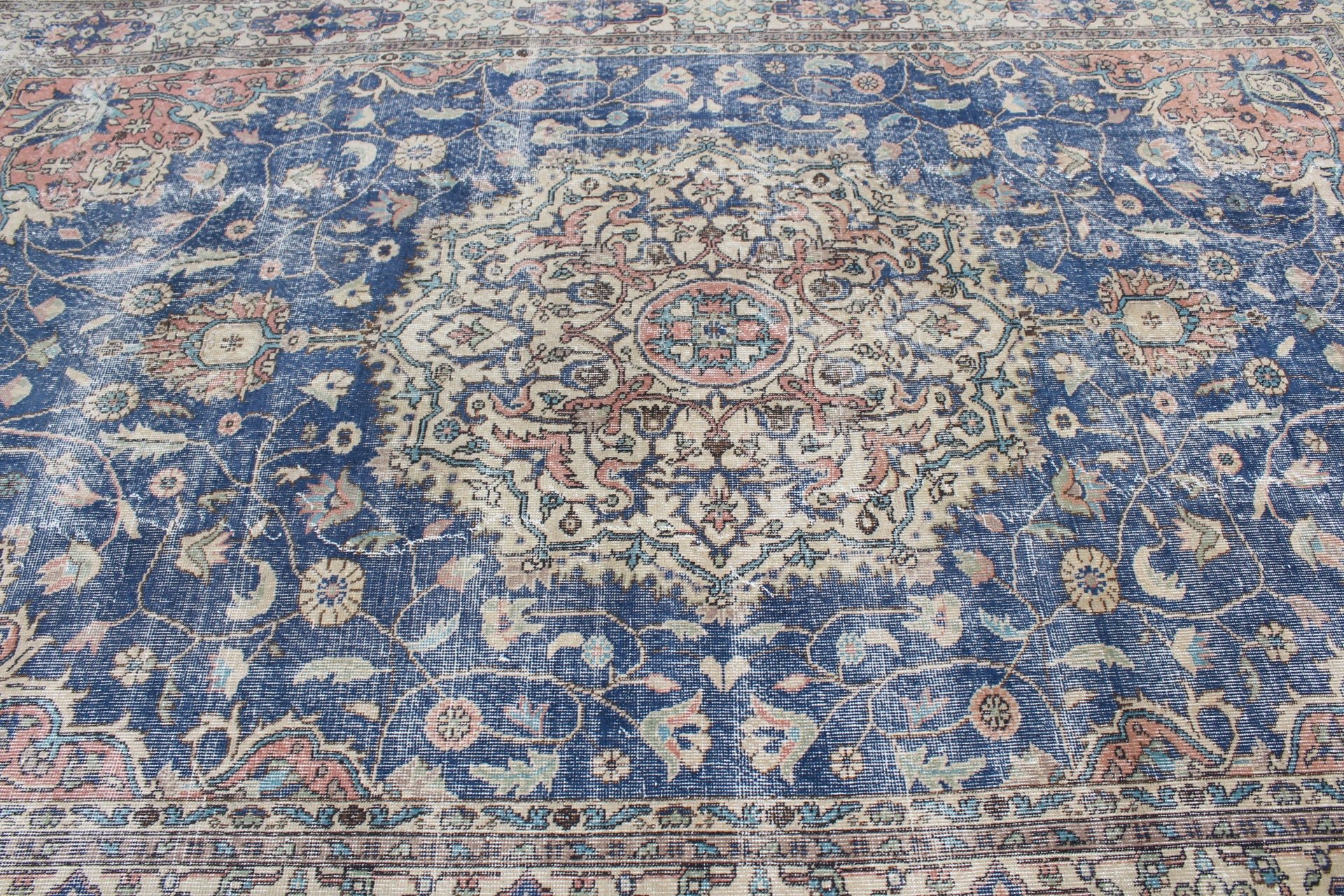 Turkish Rug, 8.3x9.9 ft Oversize Rugs, Dining Room Rug, Neutral Rugs, Floor Rug, Organic Rug, Blue Flatweave Rug, Vintage Rugs, Salon Rugs