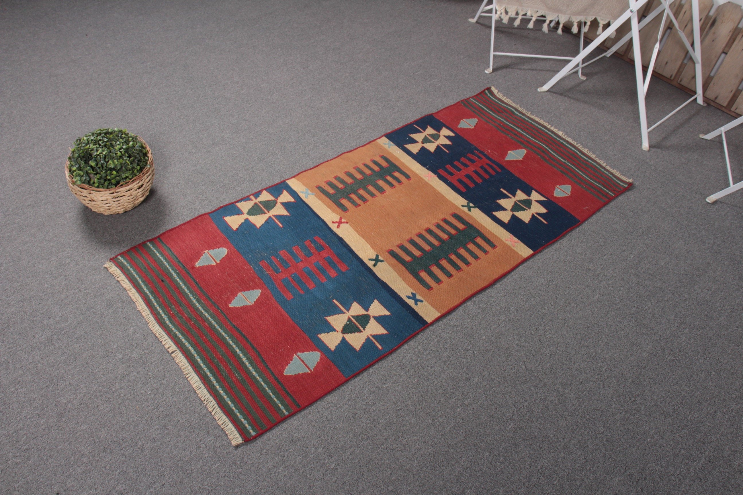 Kahverengi Havalı Halı, Vintage Halılar, Kilim, 2.1x4.5 ft Küçük Halı, Anadolu Halıları, Soluk Halılar, Türk Halısı, Banyo Halısı, Antika Halılar, Yatak Odası Halıları