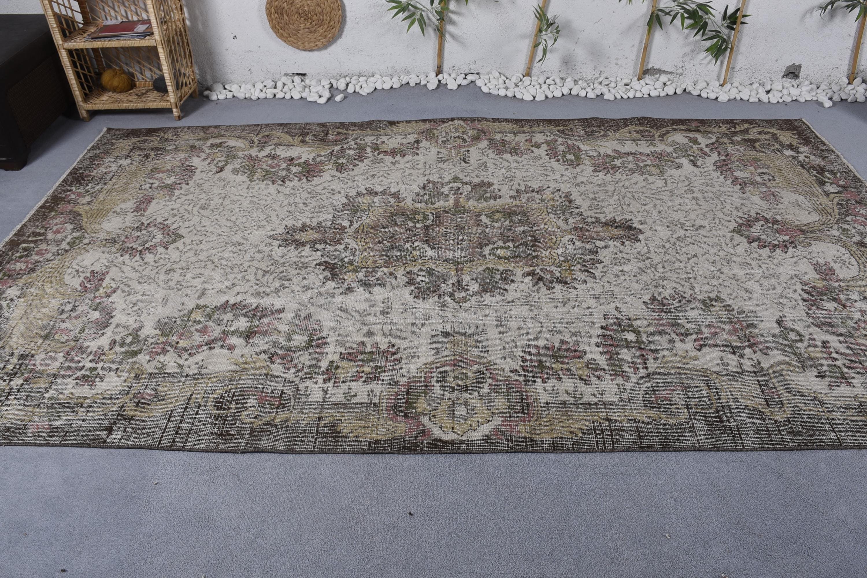 Vintage Decor Rug, Large Oushak Rugs, Vintage Rug, Beige Statement Rug, Turkish Rug, Salon Rugs, 6x10.4 ft Large Rug, Floor Rug, Modern Rug