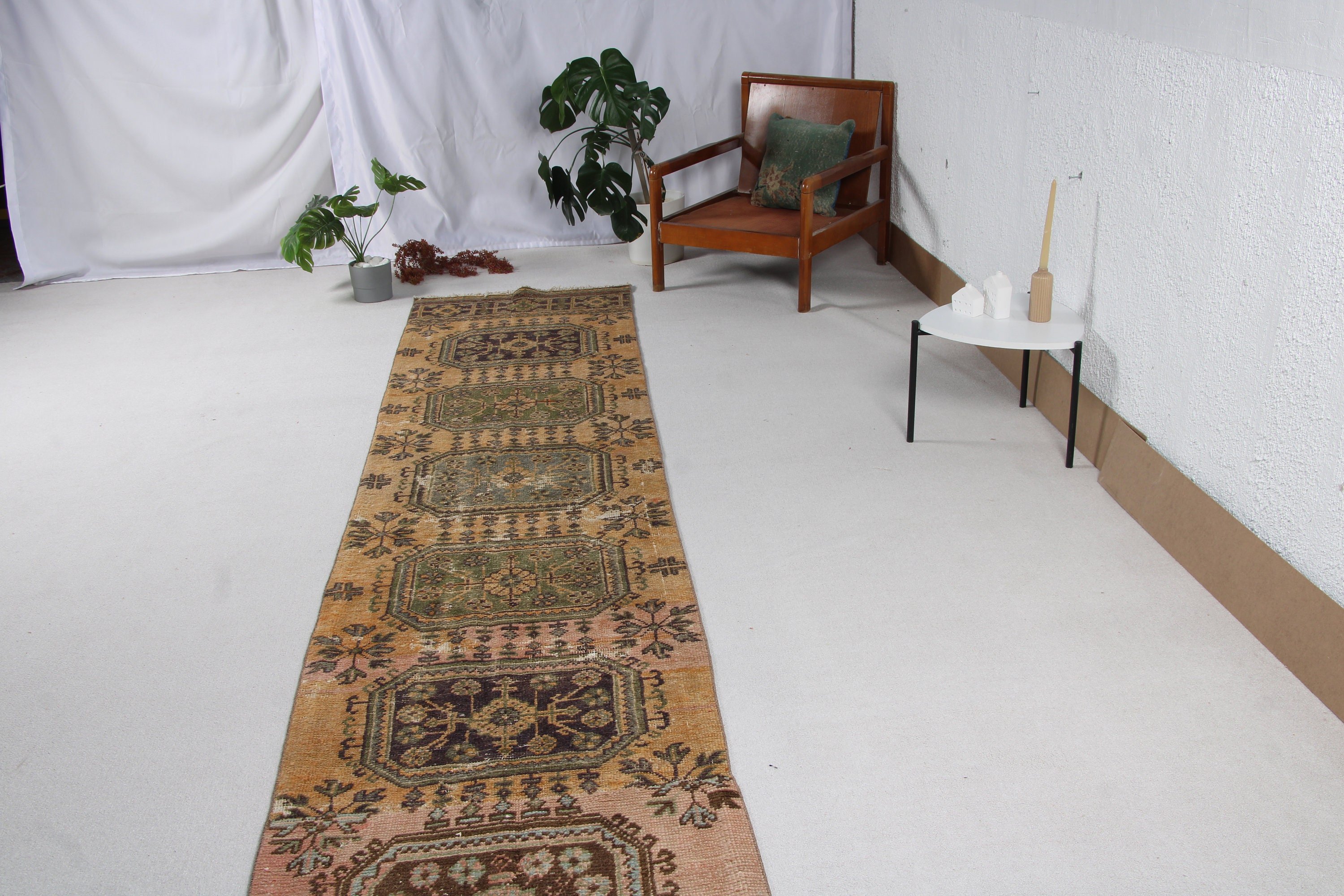 Vintage Halılar, 2.8x21.5 ft Runner Halı, Merdiven Halıları, Kahverengi Düz Dokuma Halılar, Vintage Runner Halılar, Türk Halıları, Yer Halıları