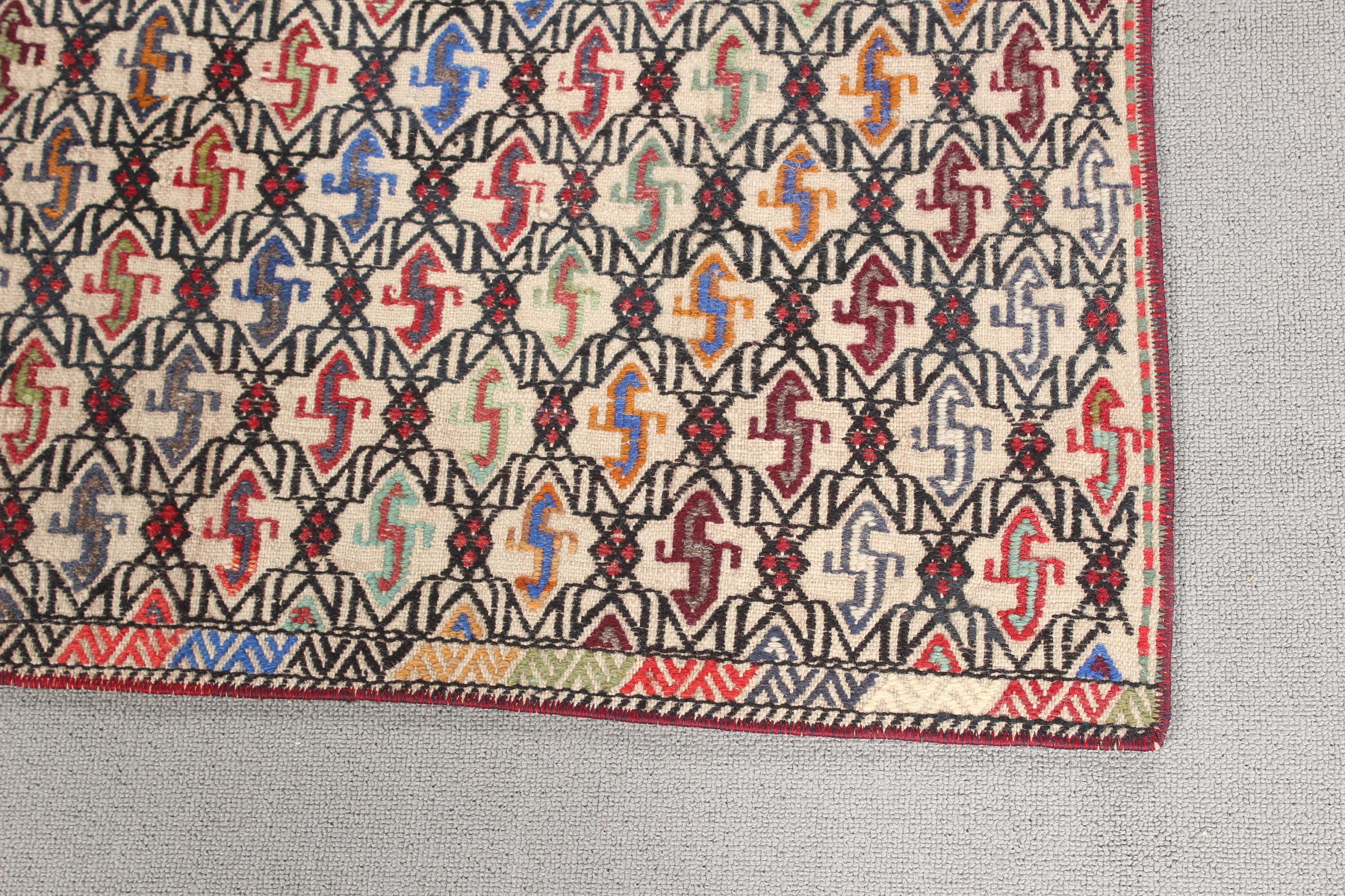 Türk Halıları, Antika Halı, Boho Alan Halısı, Vintage Alan Halıları, Vintage Halılar, Bej Oryantal Halılar, Düz Dokuma Halılar, 4.4x6.8 ft Alan Halıları, Kilim