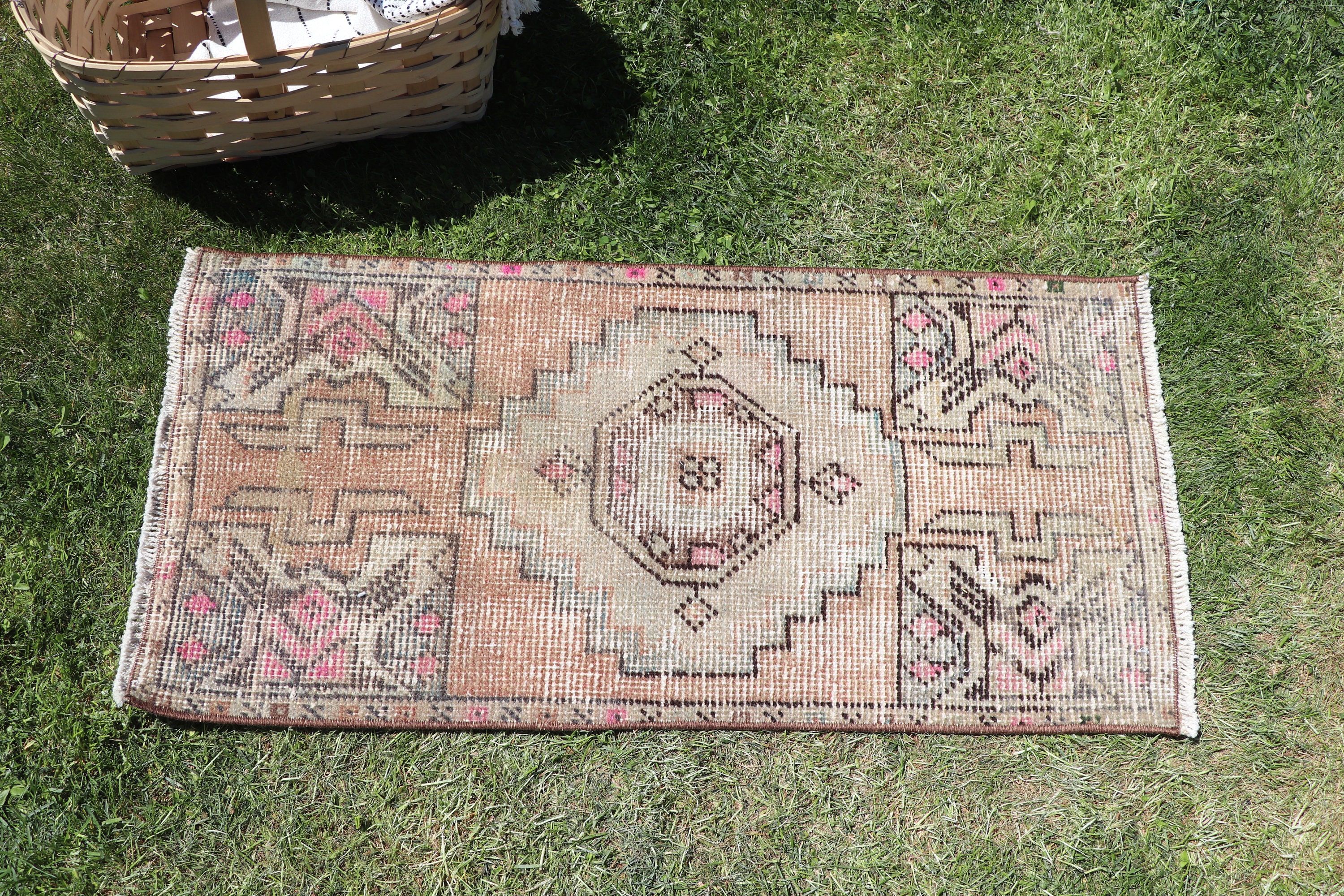 Rugs for Bathroom, Bedroom Rug, Orange Luxury Rug, 1.4x2.9 ft Small Rug, Small Vintage Rug, Vintage Rugs, Turkish Rugs, Luxury Rugs