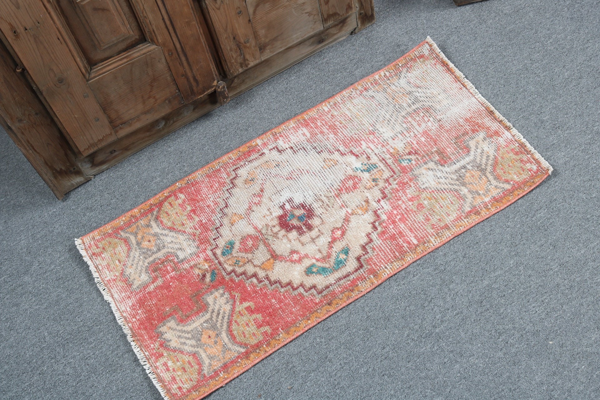 Handmade Rugs, Neutral Rugs, 1.5x2.9 ft Small Rugs, Turkish Rug, Wall Hanging Rugs, Boho Rug, Small Boho Rugs, Vintage Rugs, Red Cool Rug