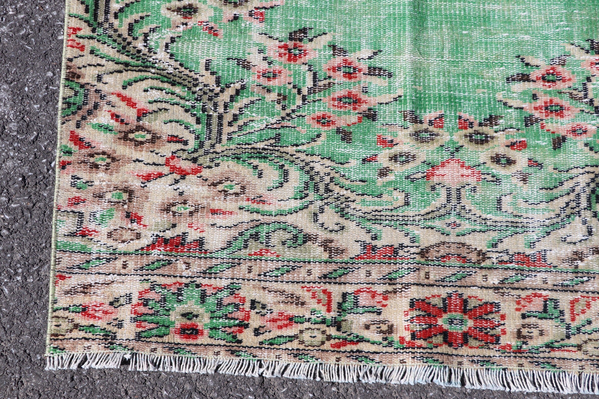 Anatolian Rug, Nursery Rugs, Floor Rug, 3.8x9.3 ft Area Rugs, Vintage Rug, Living Room Rug, Green Cool Rugs, Turkish Rugs