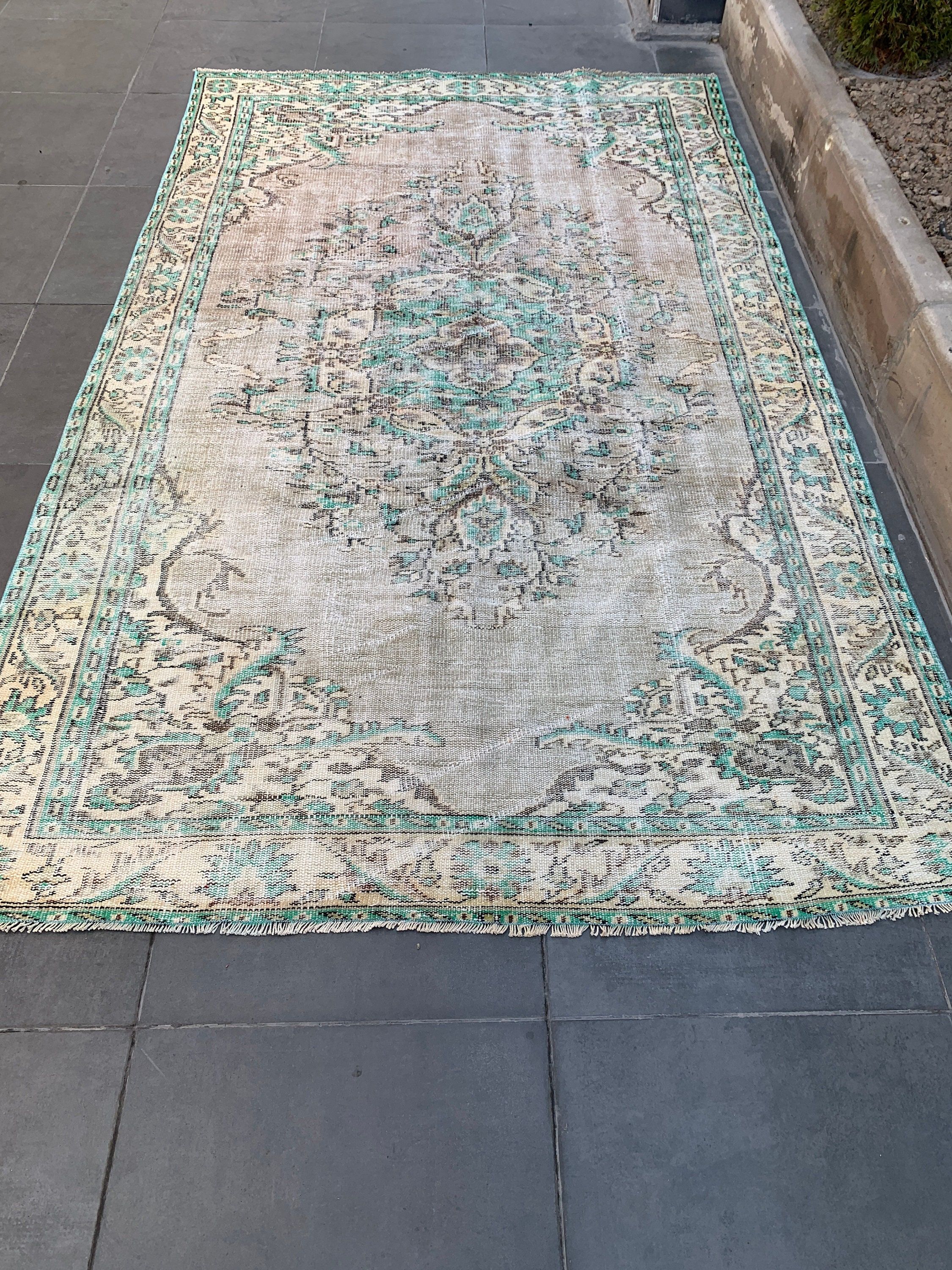 Mutfak Halısı, Bej Soğuk Halı, Antika Halı, Yemek Odası Halısı, Salon Halıları, 5.9x10 ft Büyük Halı, Vintage Halı, Salon Halıları, Türk Halısı