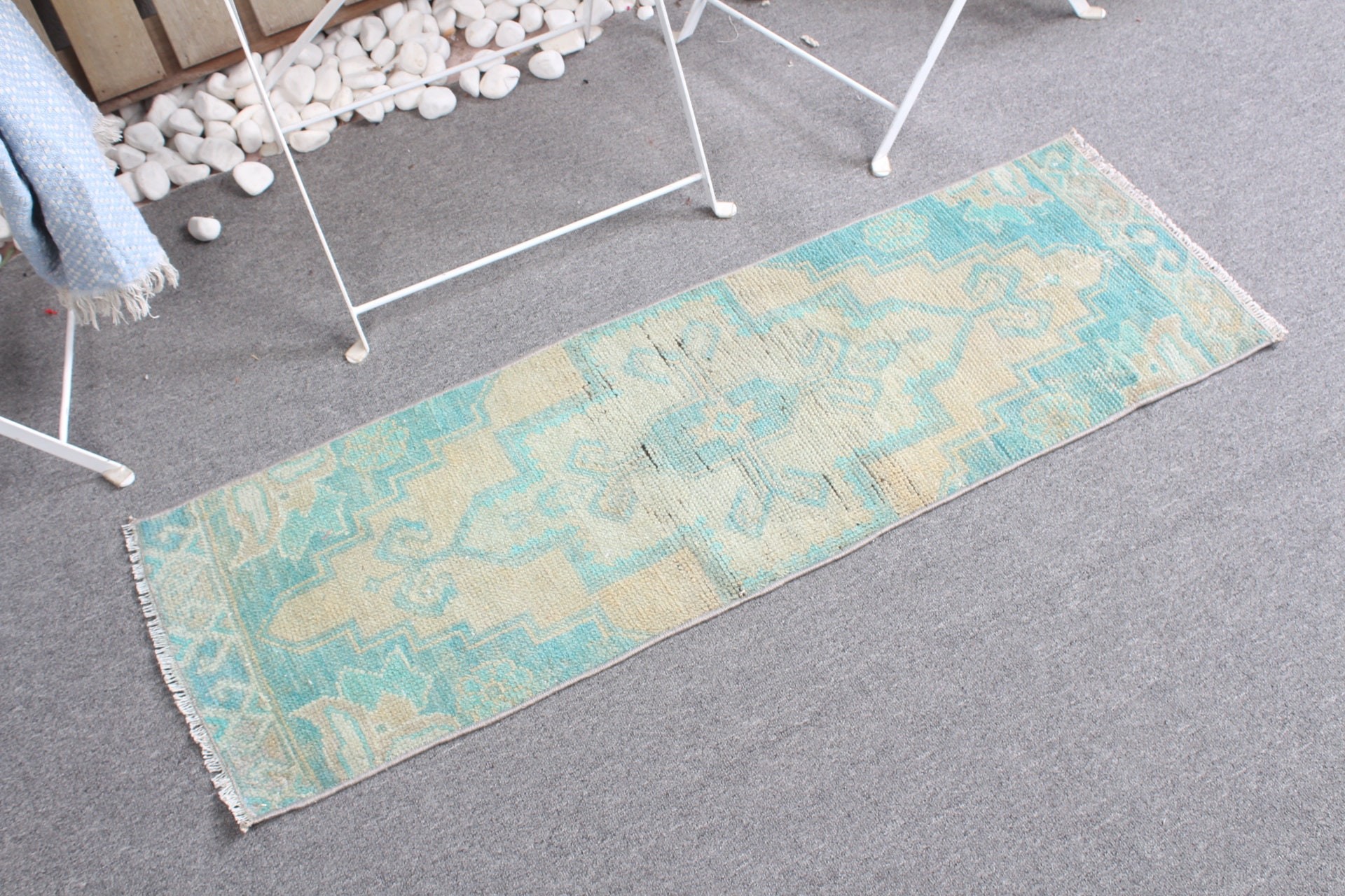 Nursery Rug, Vintage Rug, 1.3x3.8 ft Small Rug, Turkish Rugs, Oushak Rug, Green Antique Rugs, Wall Hanging Rug, Natural Rug