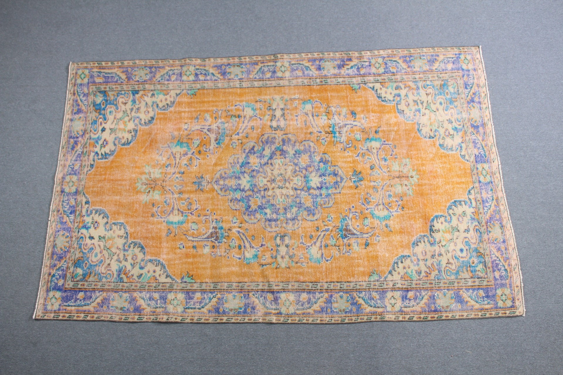 Ev Dekorasyonu Halıları, Salon Halıları, Yatak Odası Halısı, Turuncu Oushak Halısı, Mutfak Halısı, Vintage Halı, 5.6x9.4 ft Büyük Halı, Sevimli Halı, Türk Halısı, Sanat Halısı