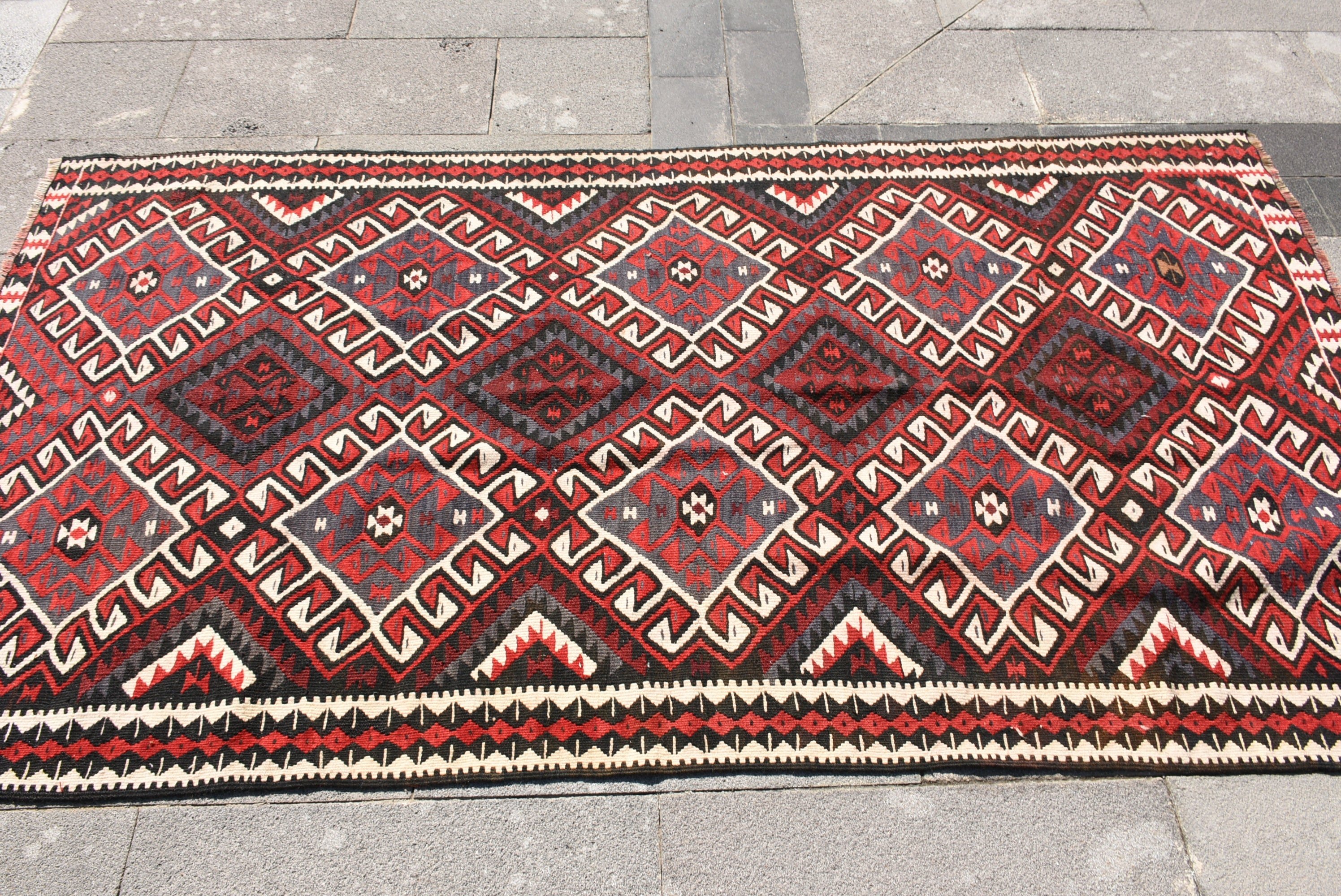 Nursery Rug, Dining Room Rugs, Turkish Rugs, Cool Rug, Bright Rugs, 3.7x7.1 ft Area Rug, Vintage Rug, Red Moroccan Rug, Kilim